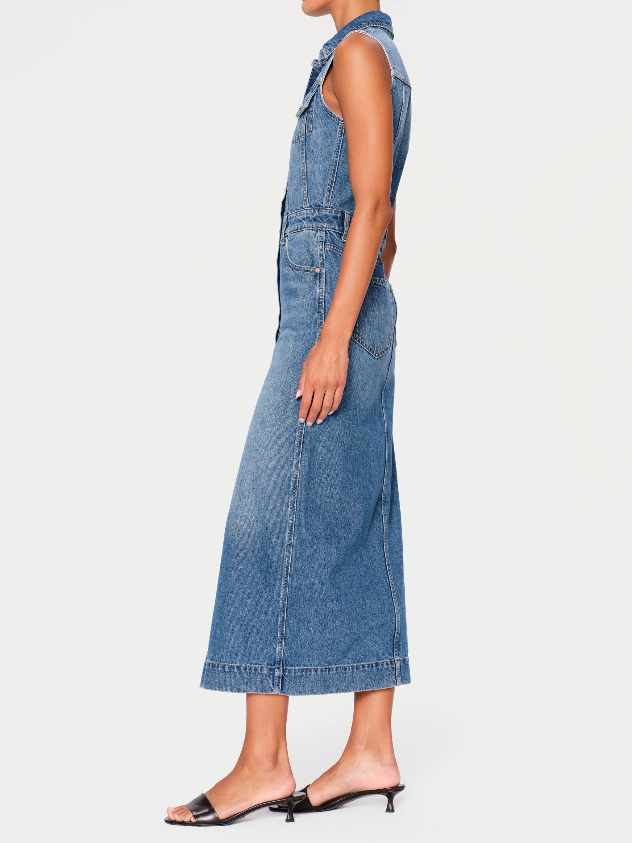 Women's Blue Denim Maxi Vest Dress