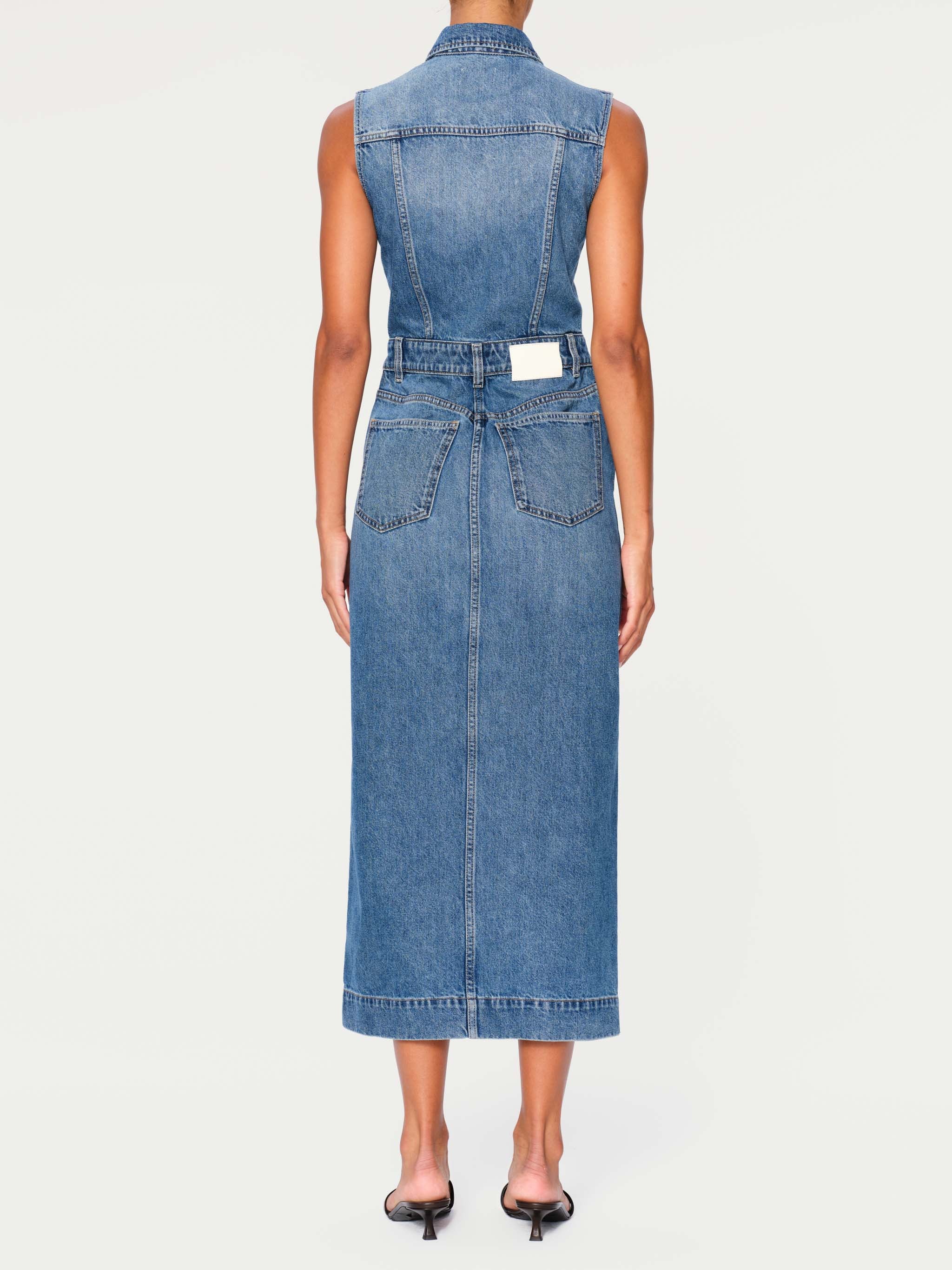 Women's Blue Denim Maxi Vest Dress