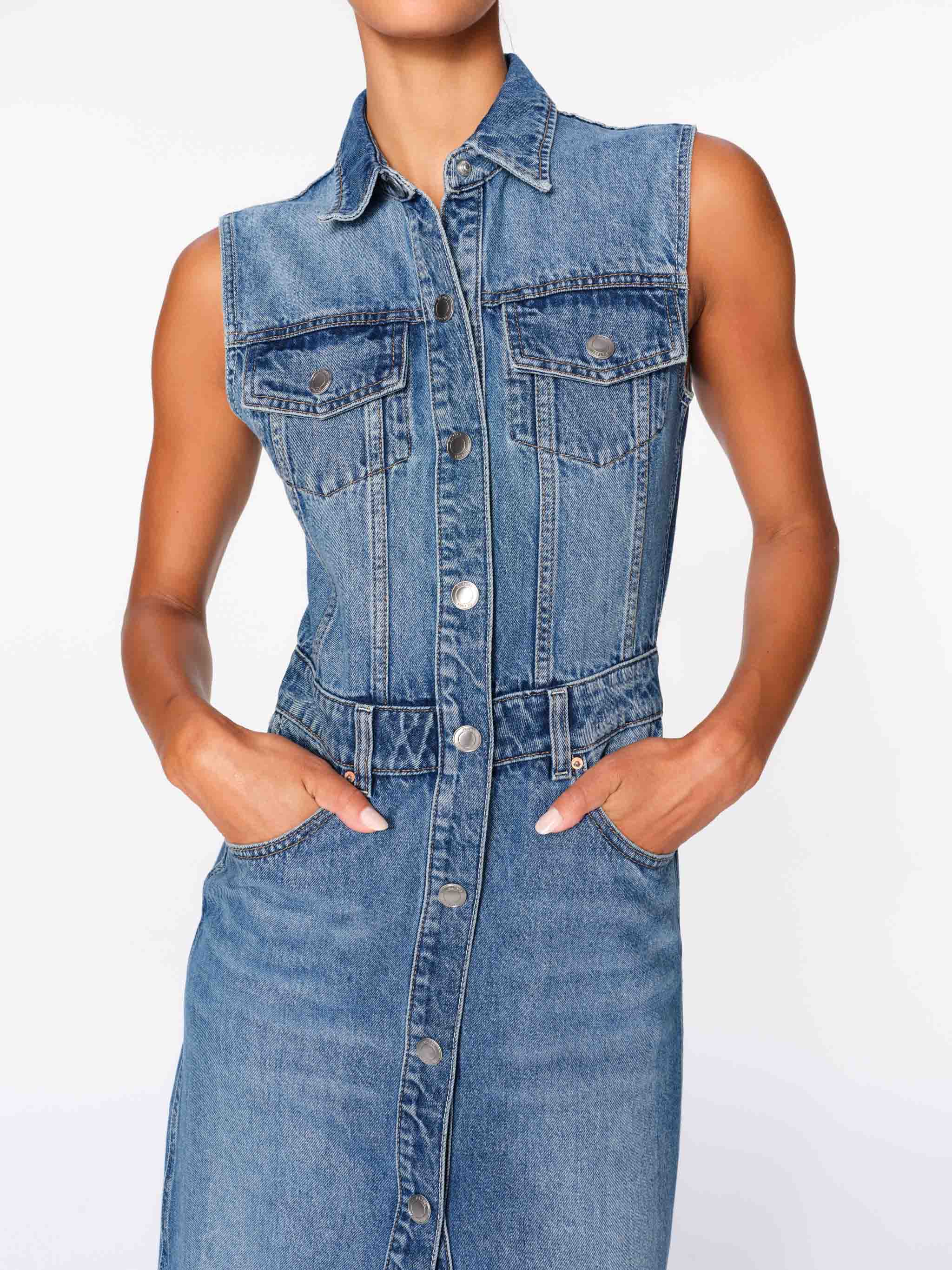 Women's Blue Denim Maxi Vest Dress