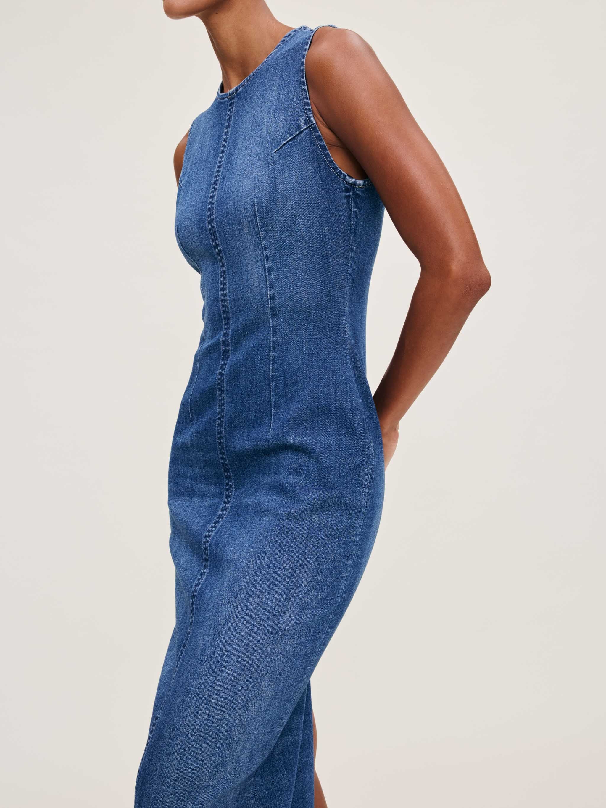 Women's Blue Denim Midi Dress