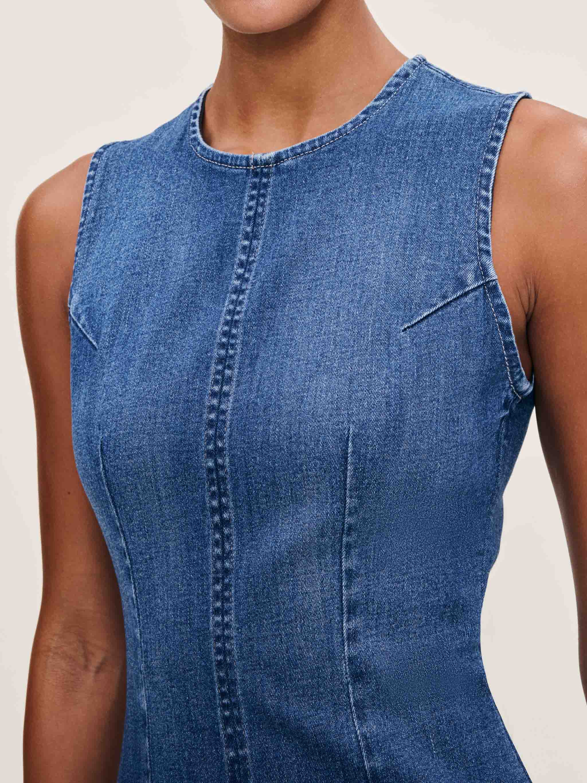Women's Blue Denim Midi Dress