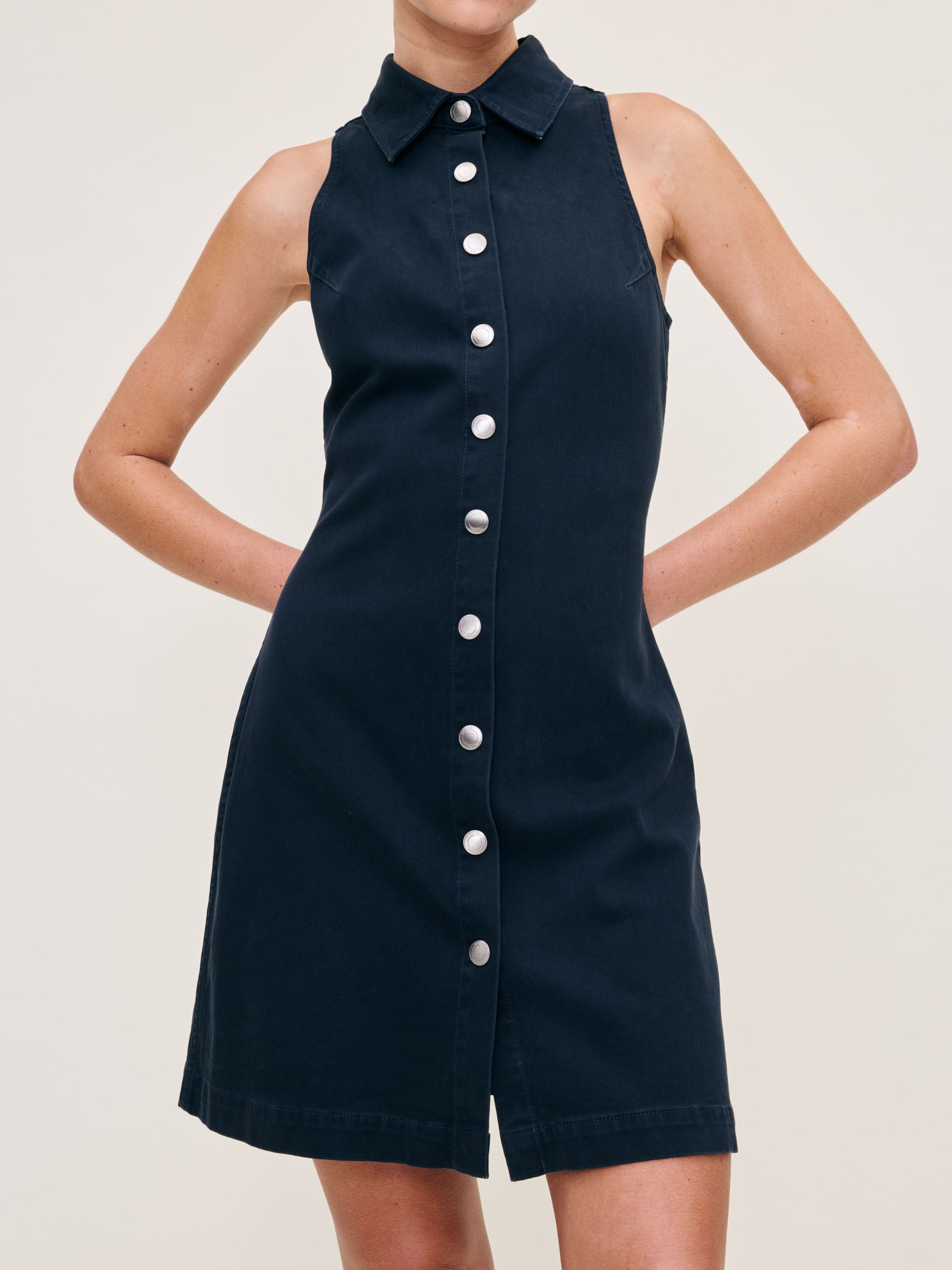 Women's Navy Blue Denim Sleeveless Mini Dress