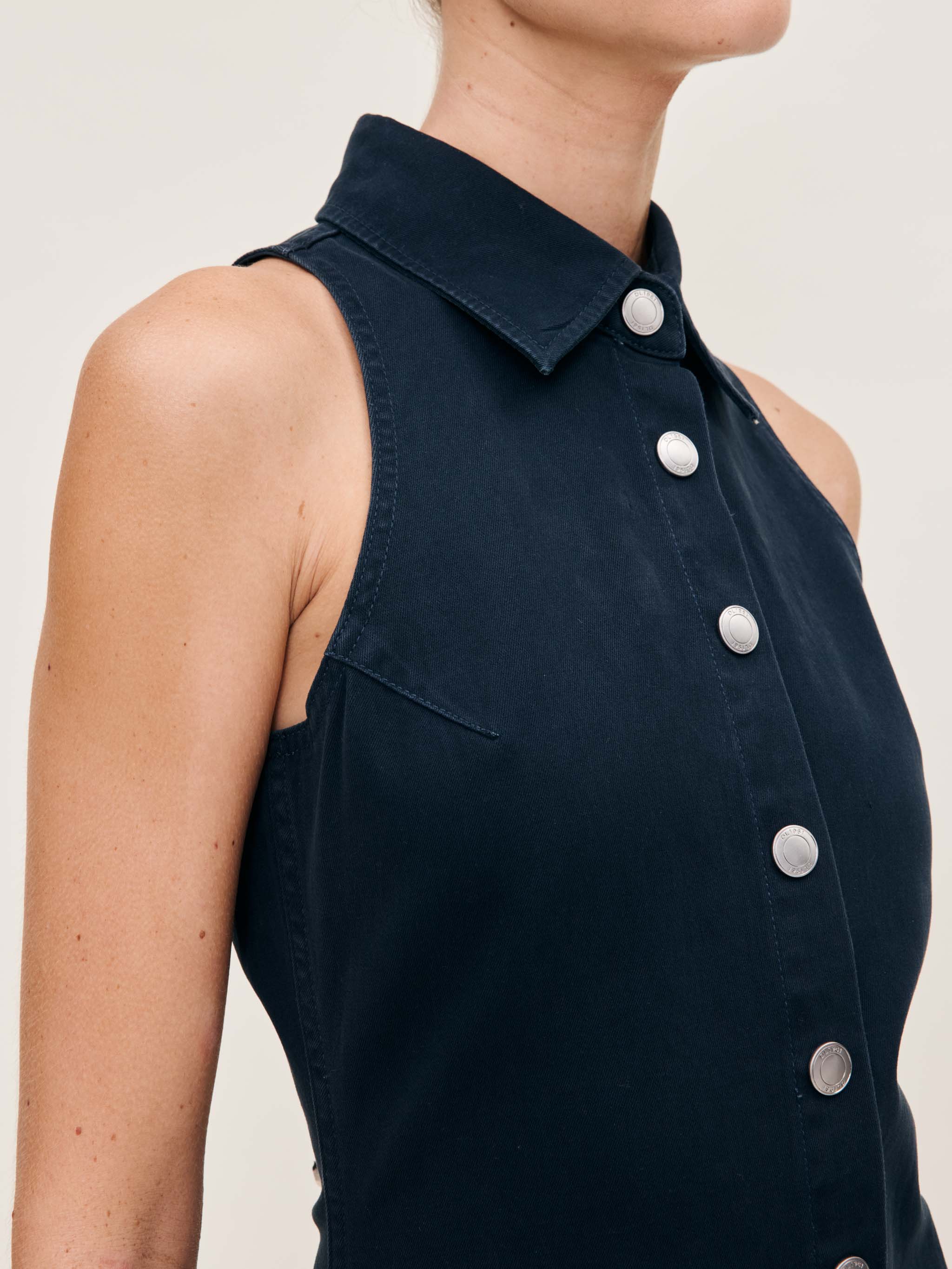 Women's Navy Blue Denim Sleeveless Mini Dress
