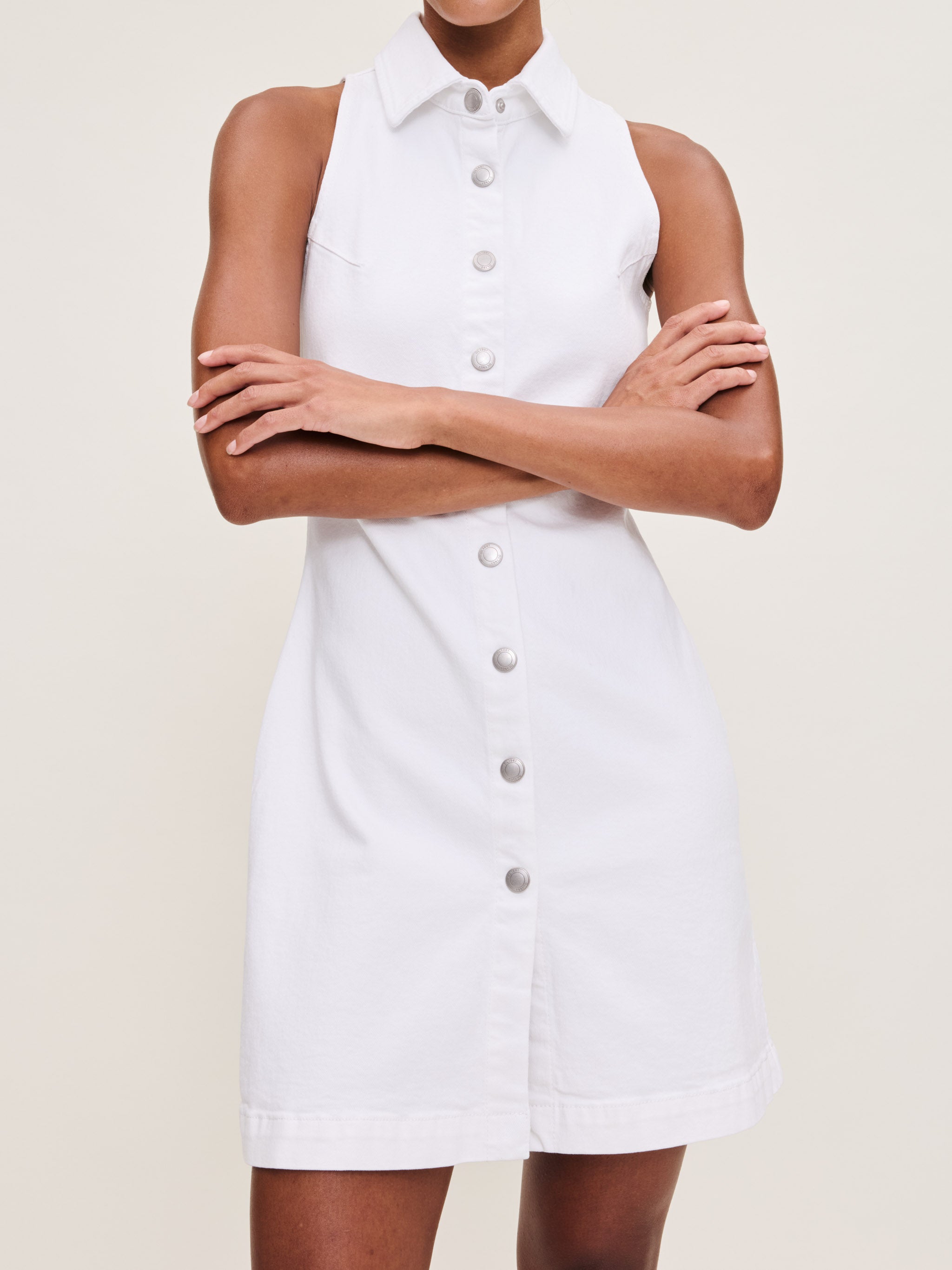 Women's White Denim Sleeveless Mini Dress