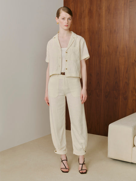 Taylor Barrel Linen Pants - Off-White High Rise Ankle with 27