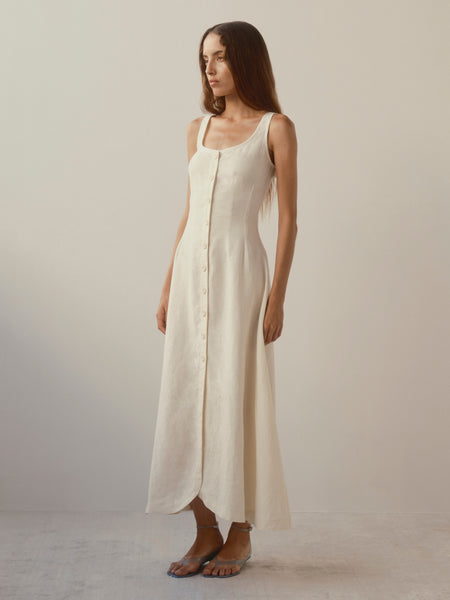 Montauk Dress Sleeveless Maxi | Crema Linen | DL1961 Premium Denim