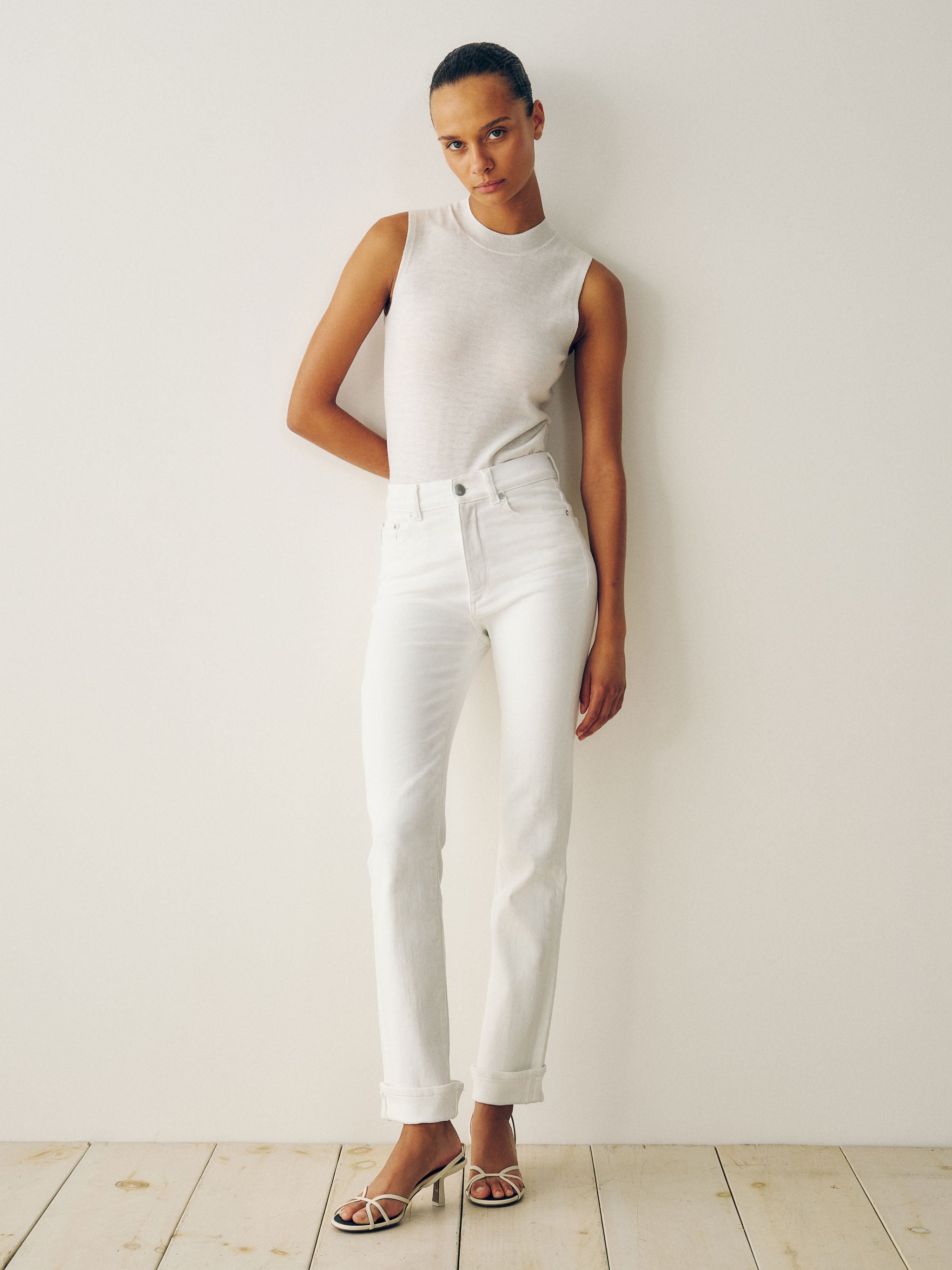 women's straight white jean