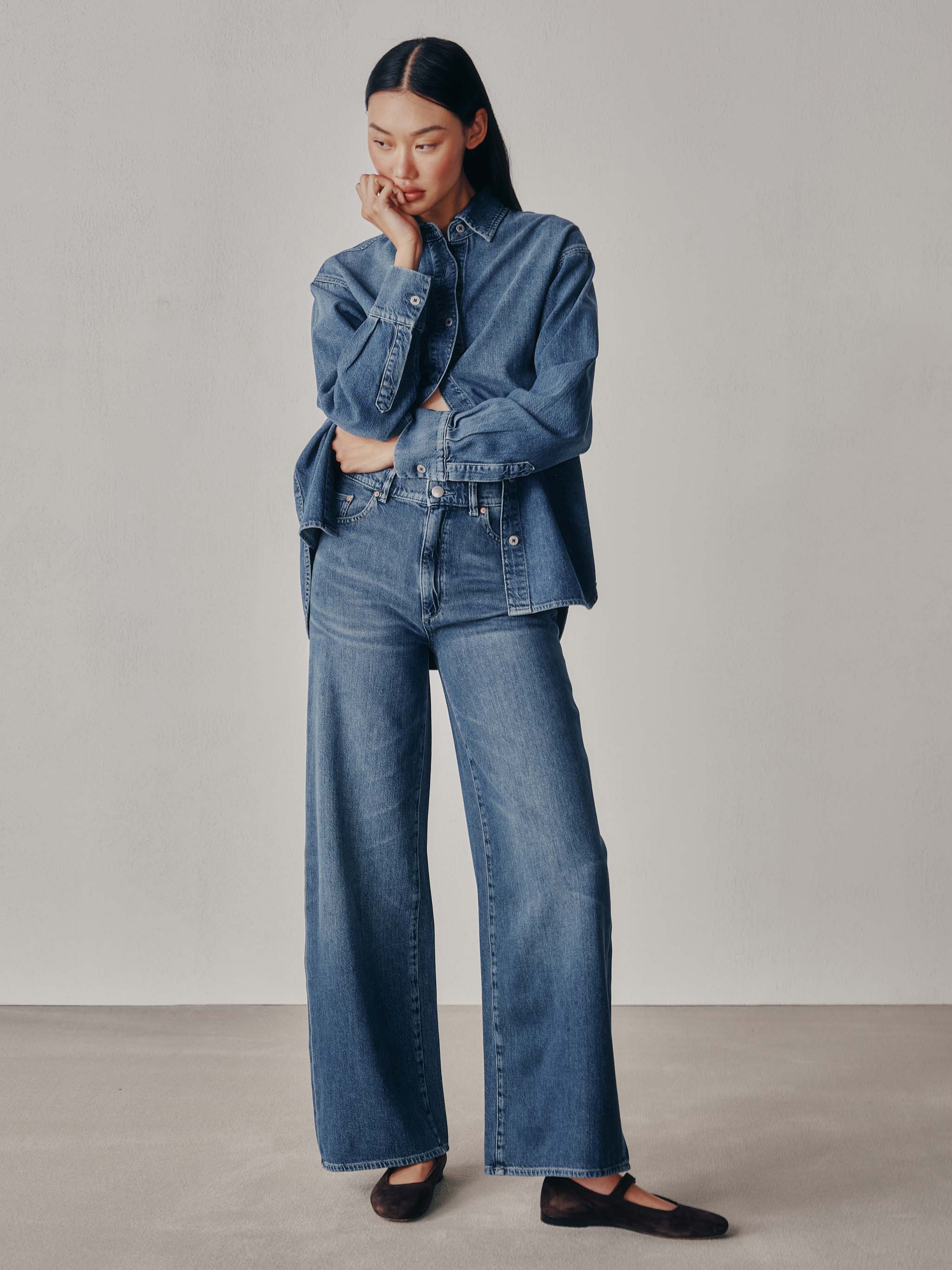 women's wide leg blue jean