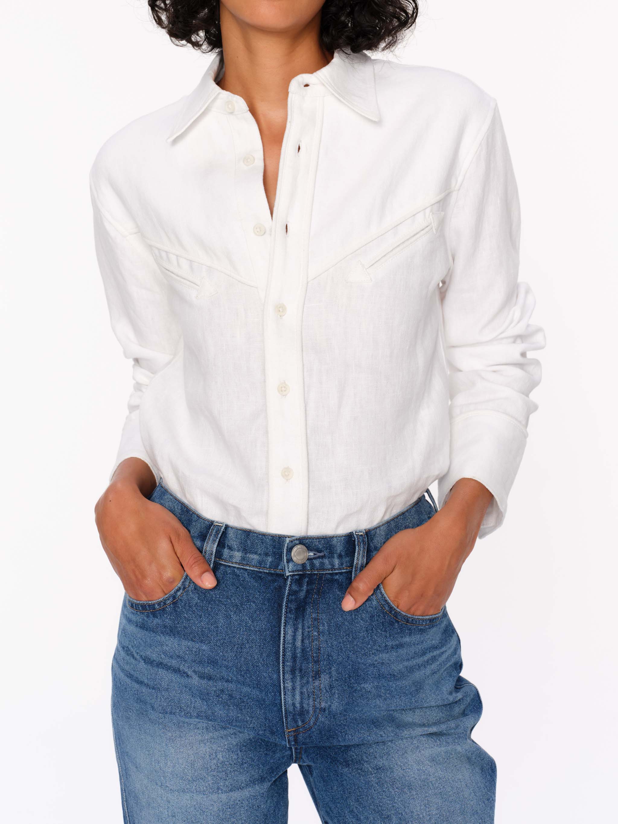 Women's White Linen Button Down Shirt