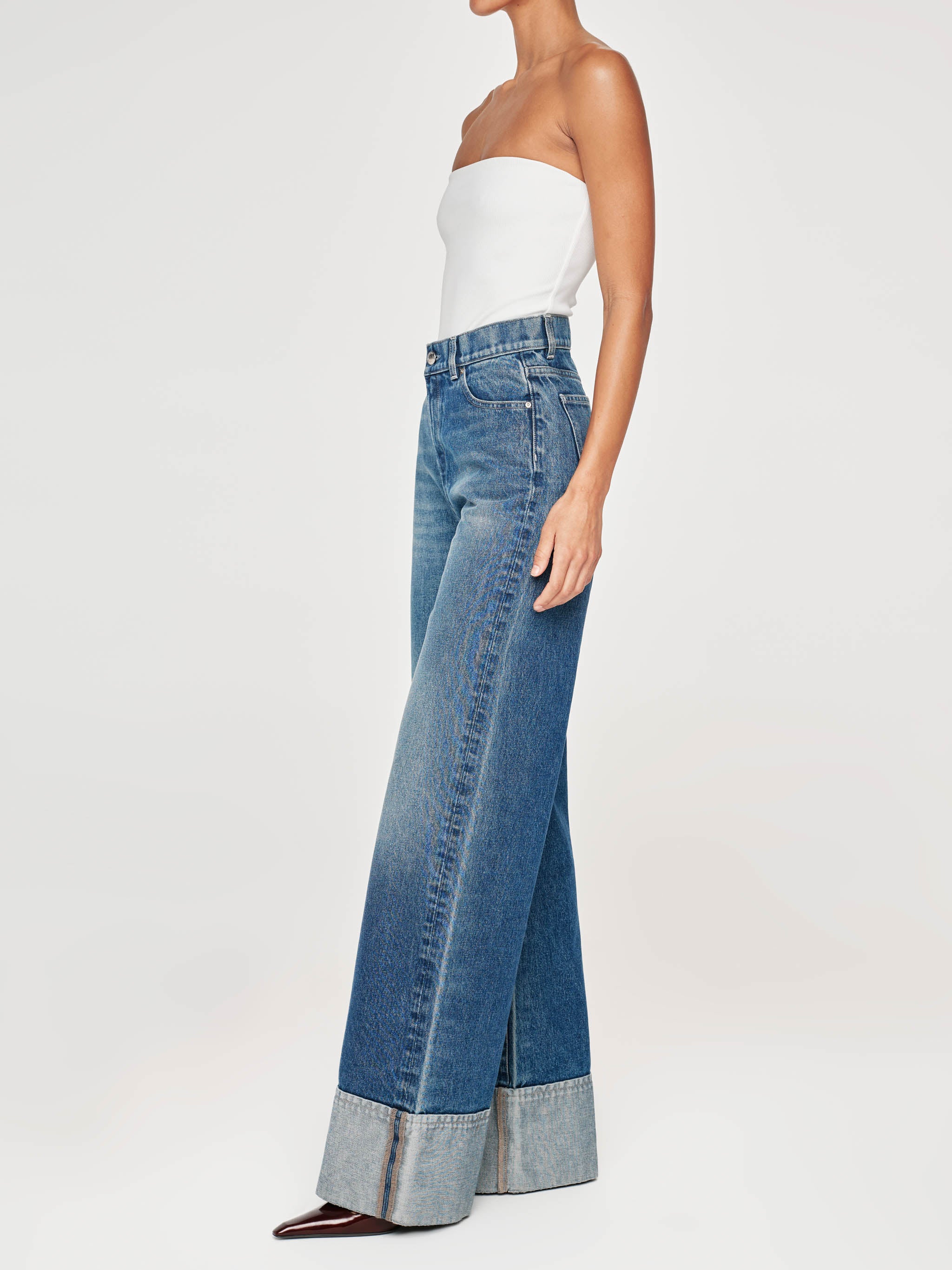 women's wide leg blue jean