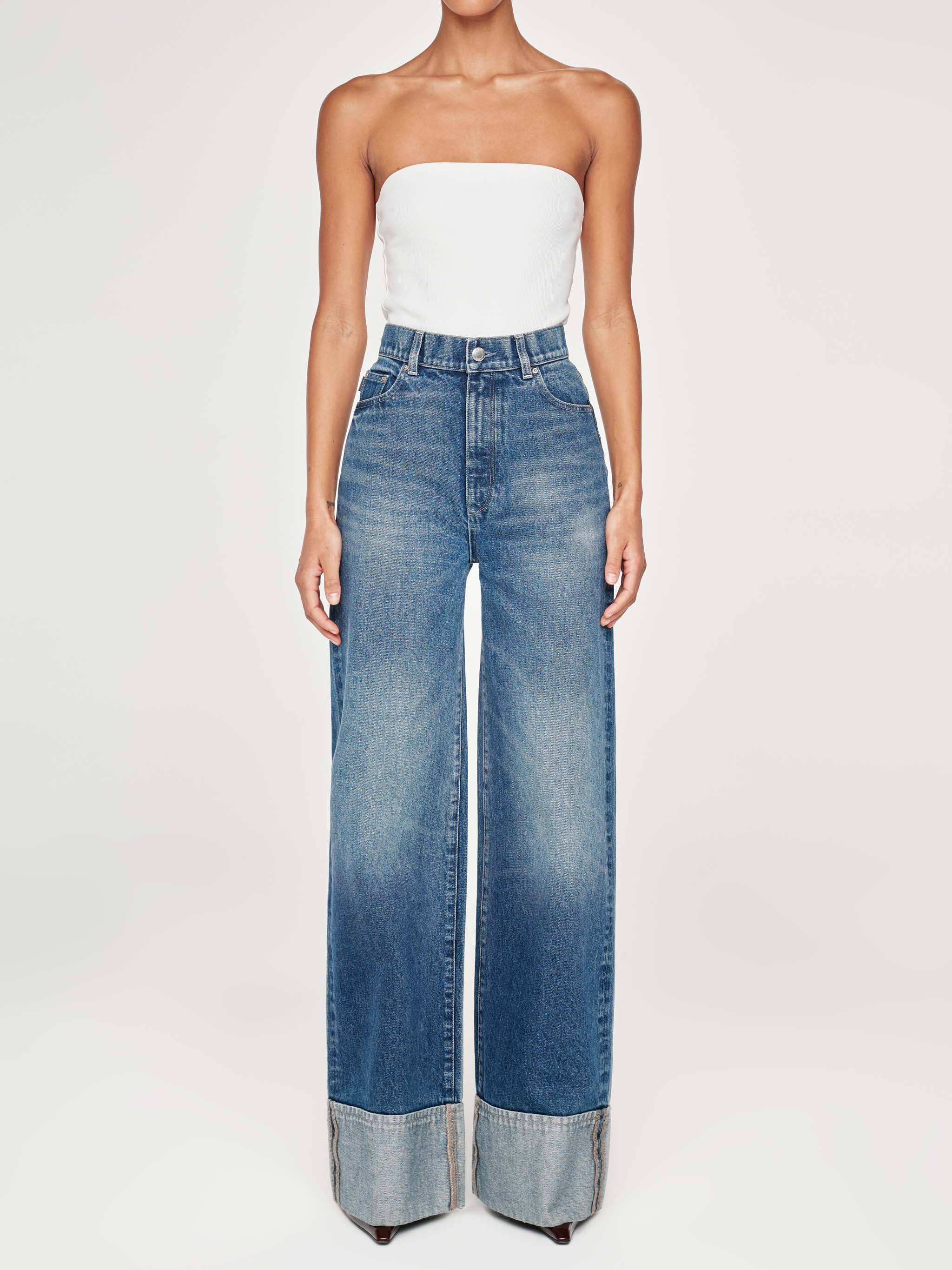 women's wide leg blue jean