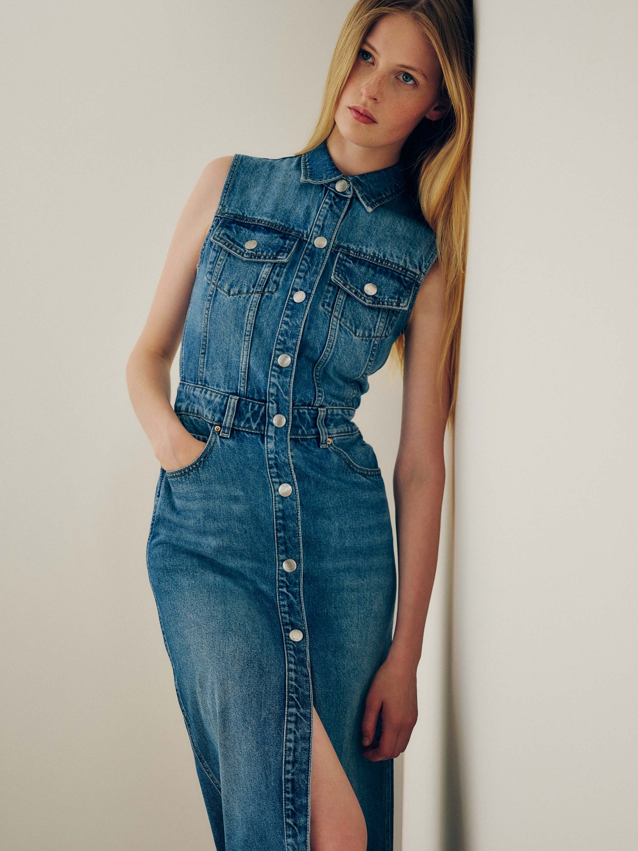Women's Blue Denim Maxi Vest Dress