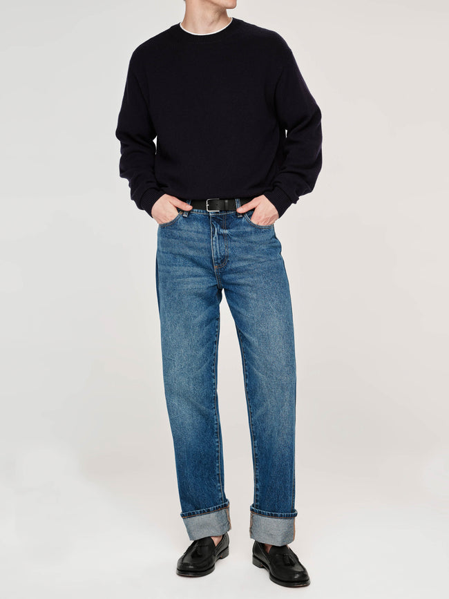 Noah Straight Jeans | Alamo Cuffed (Mid Indigo)