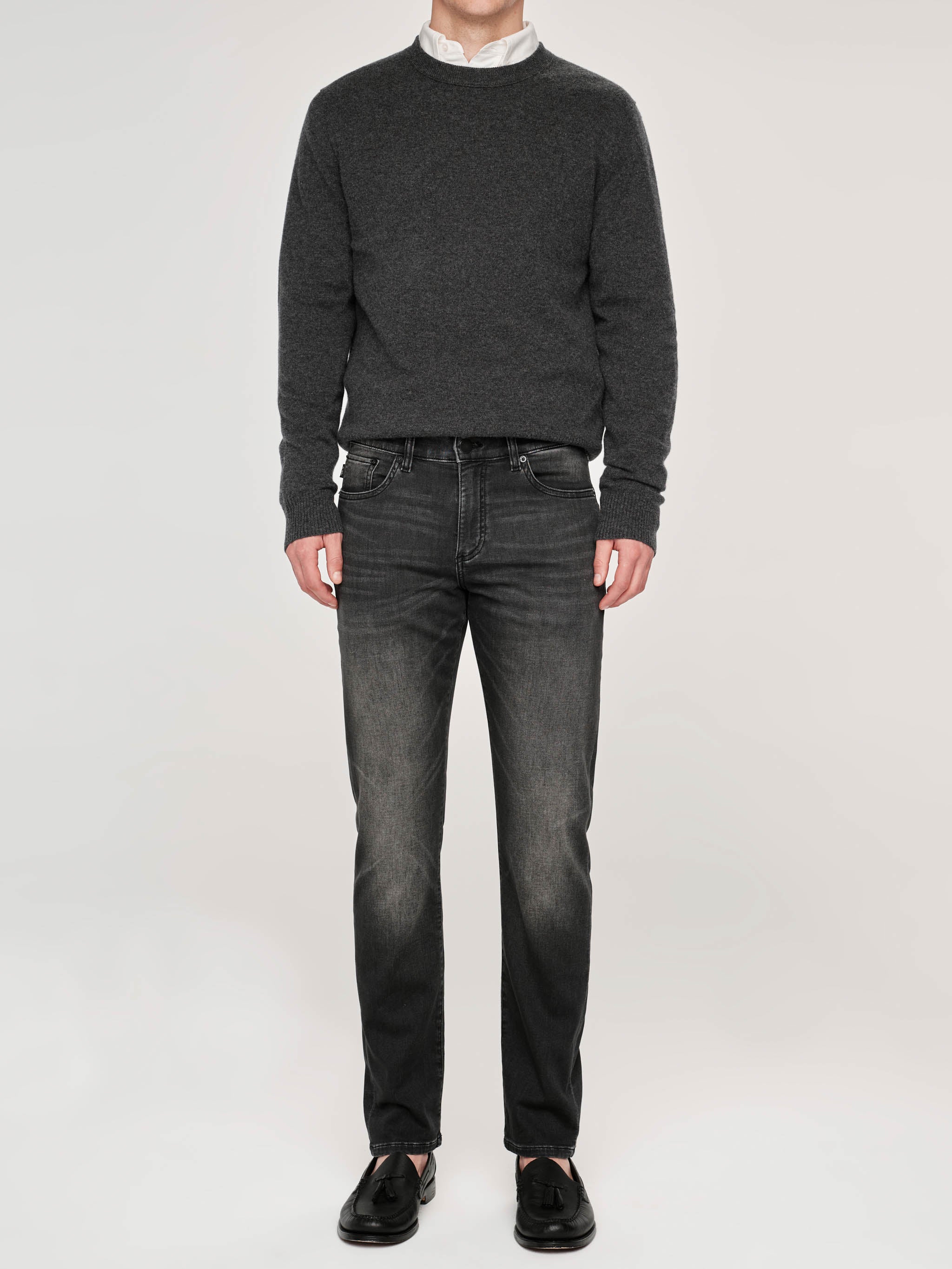 Russell Slim Straight Jeans | Washed Black Knit