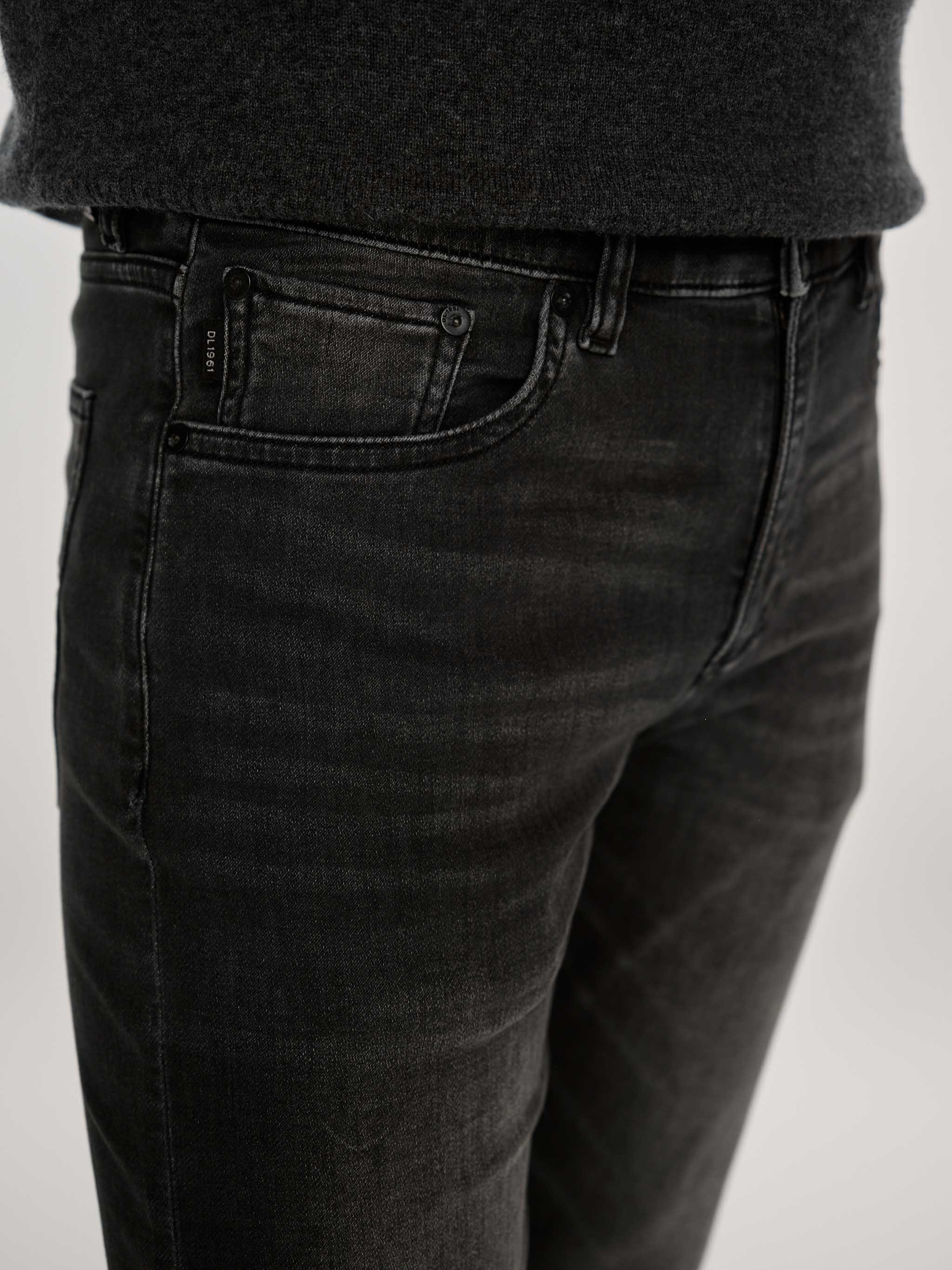 Russell Slim Straight Jeans | Washed Black Knit