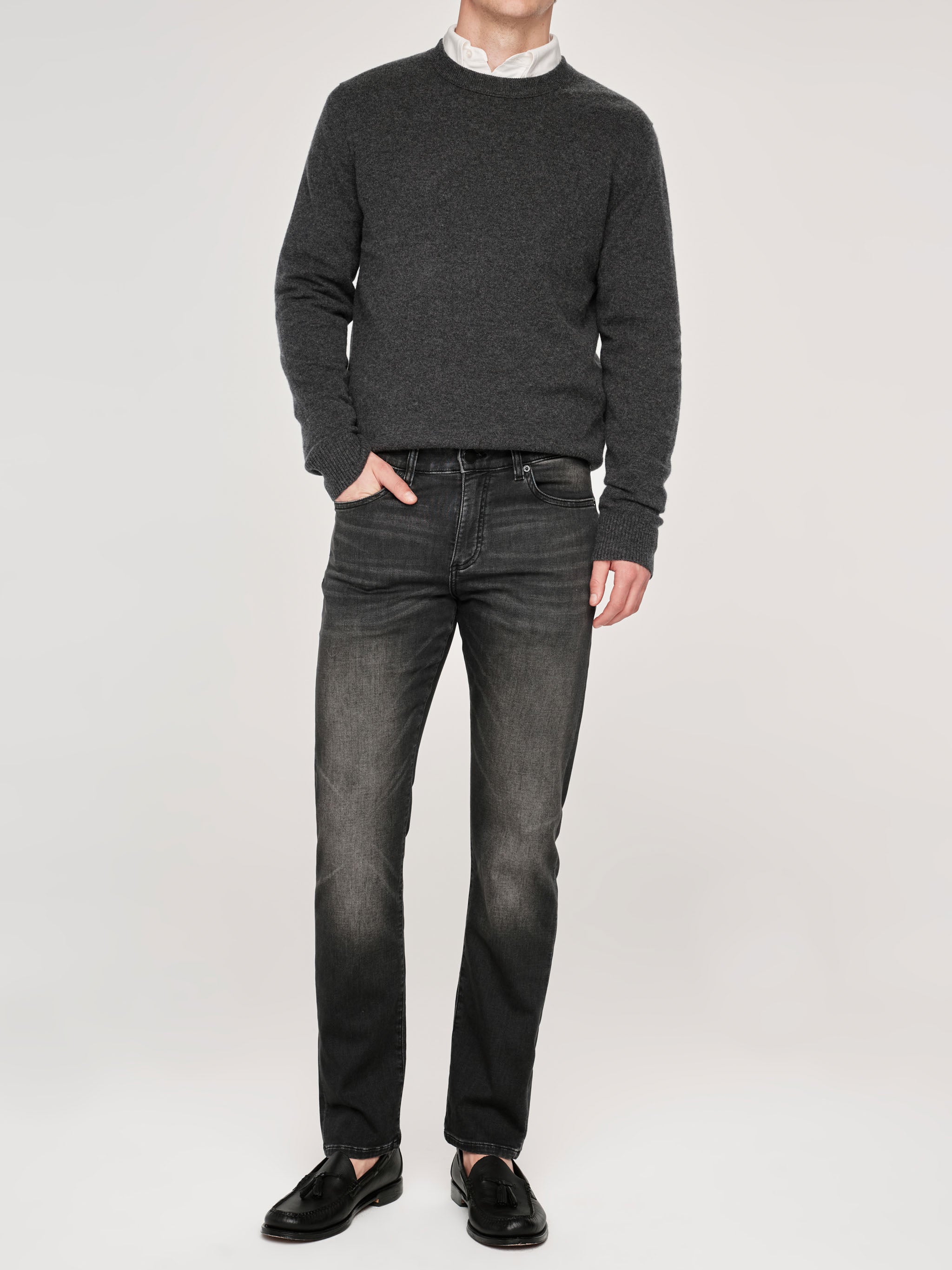 Russell Slim Straight Jeans | Washed Black Knit