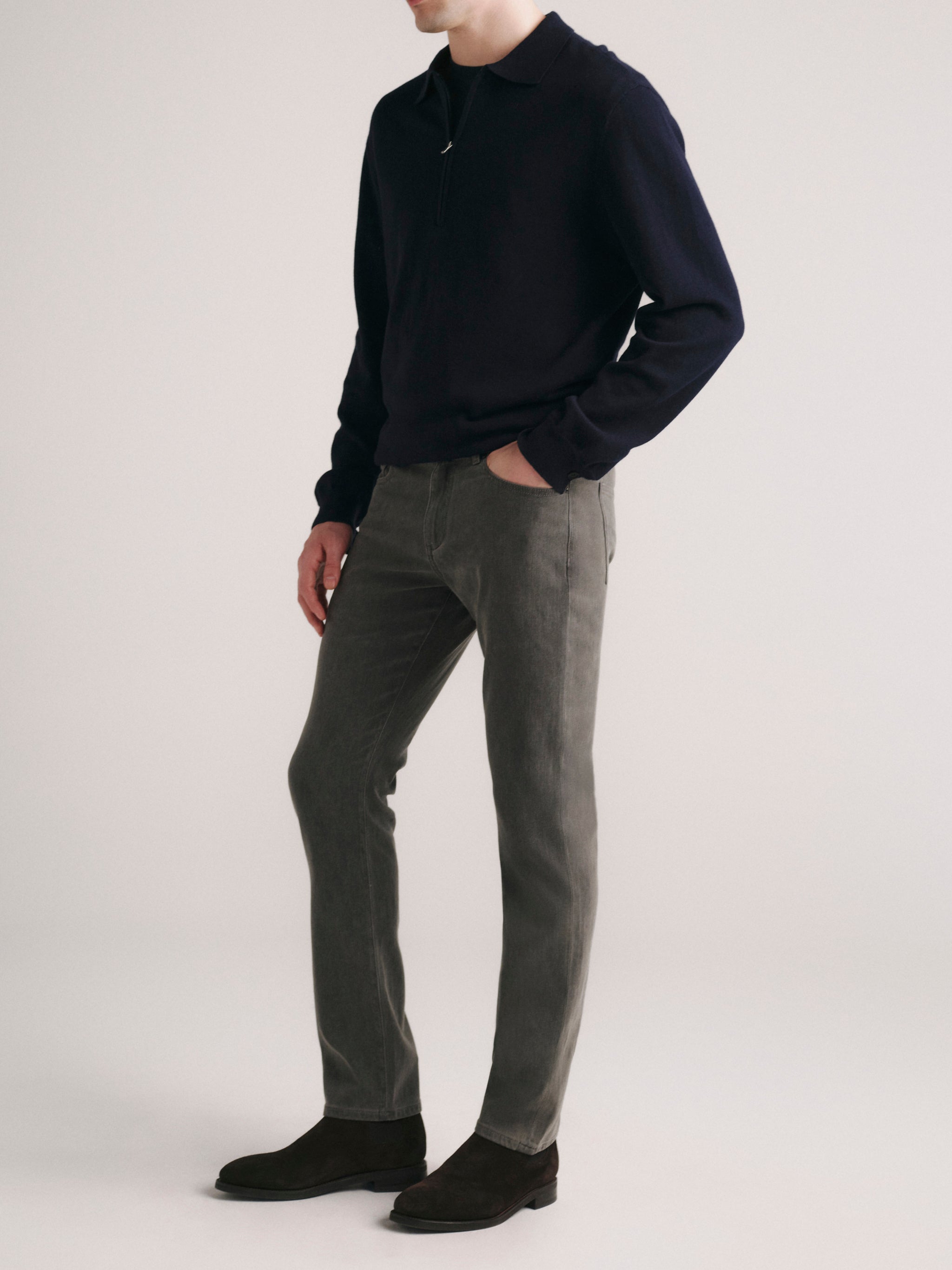 Knit Zip Up Polo Sweater | Navy