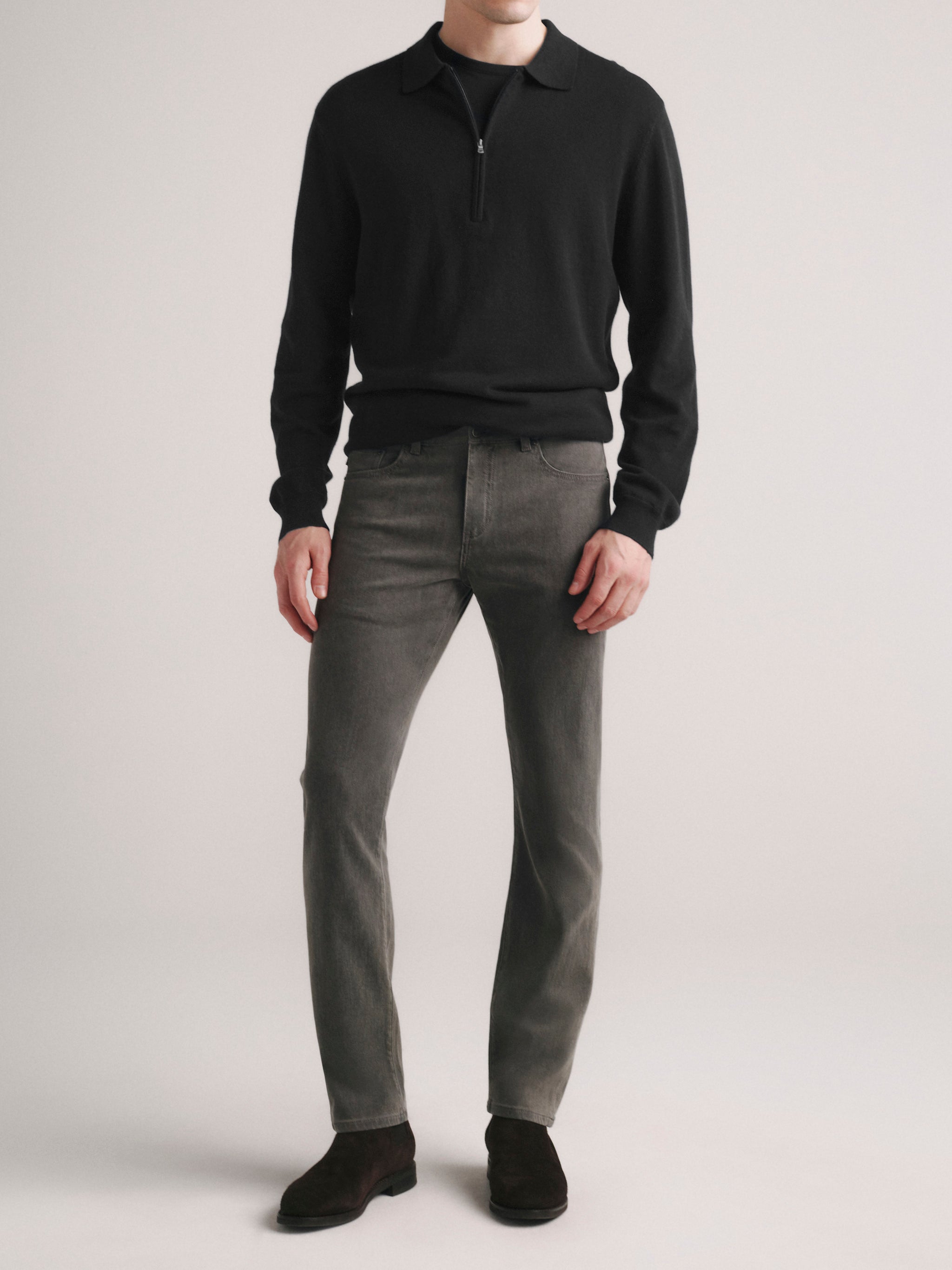 Cotton-Cashmere Quarter-Zip Sweater | Charcoal