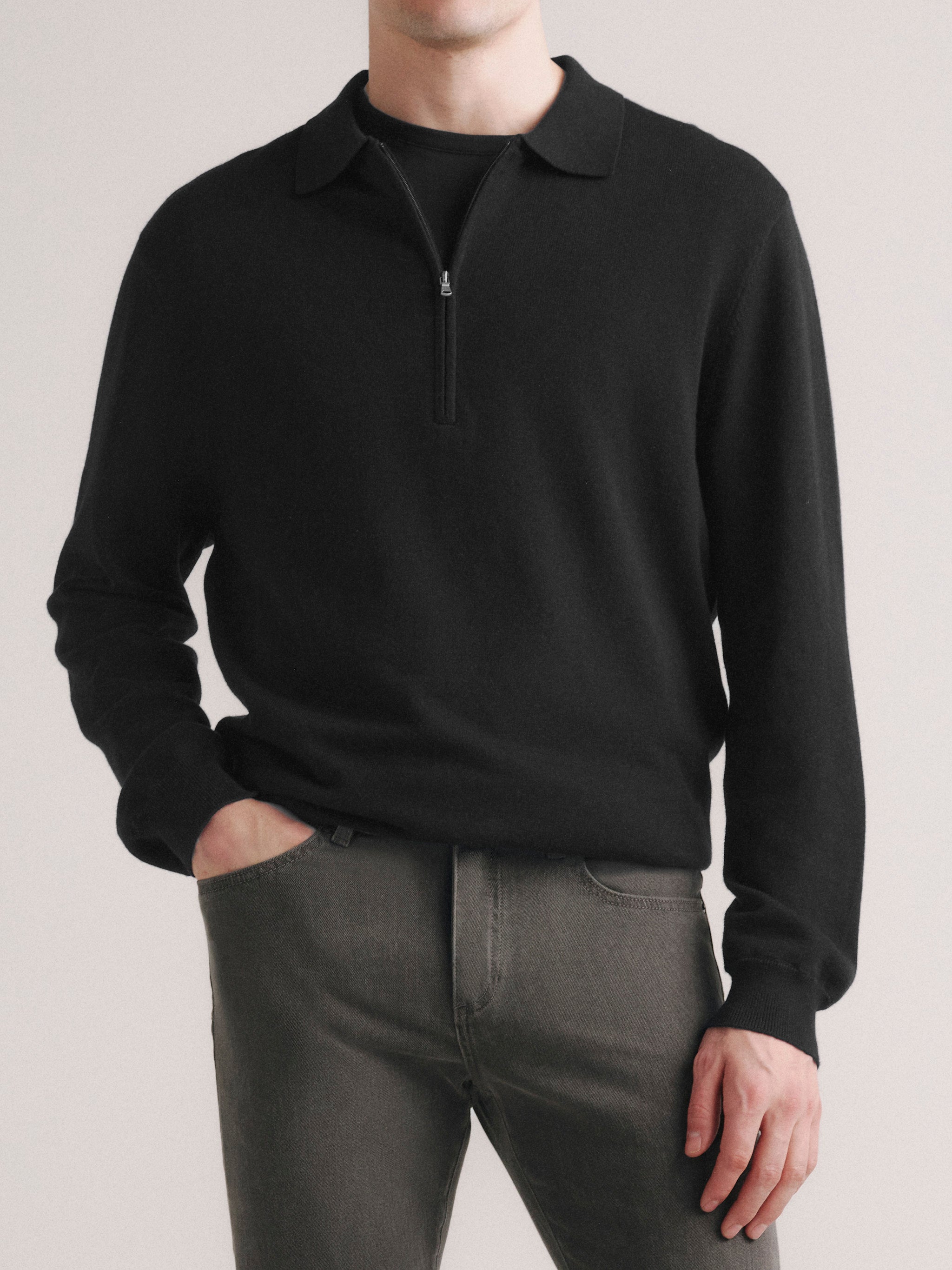 Cotton-Cashmere Quarter-Zip Sweater | Charcoal