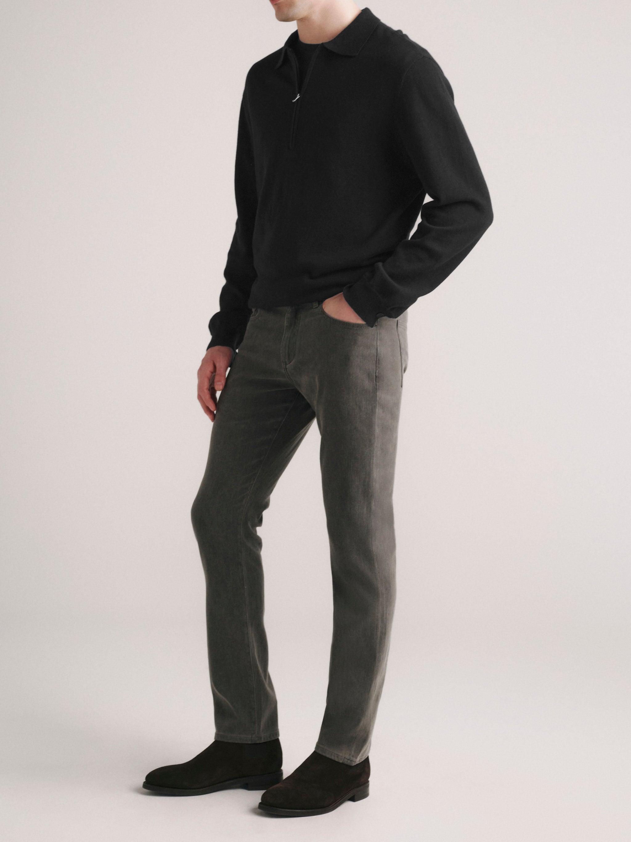 Cotton-Cashmere Quarter-Zip Sweater | Charcoal