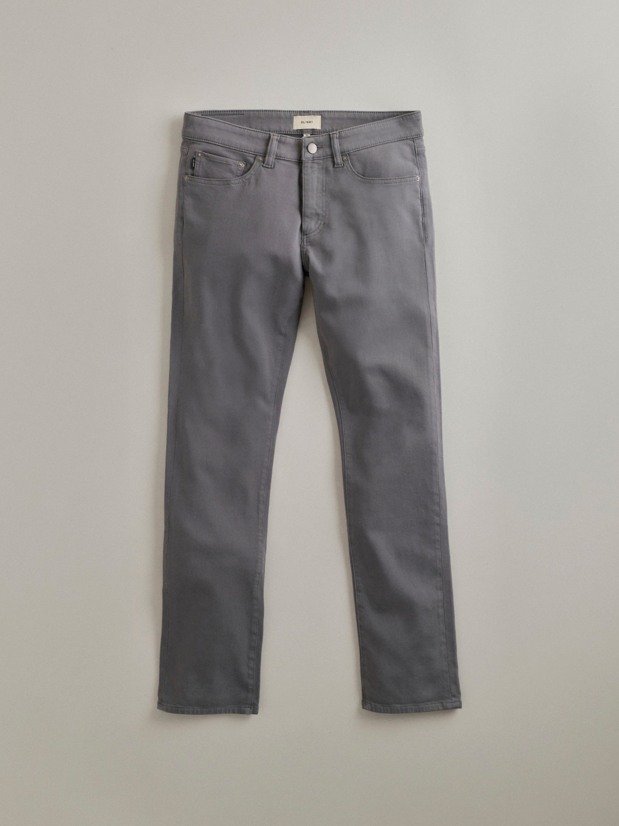 DL1961 men's jeans in grey 'Alloy', flat lay front view.