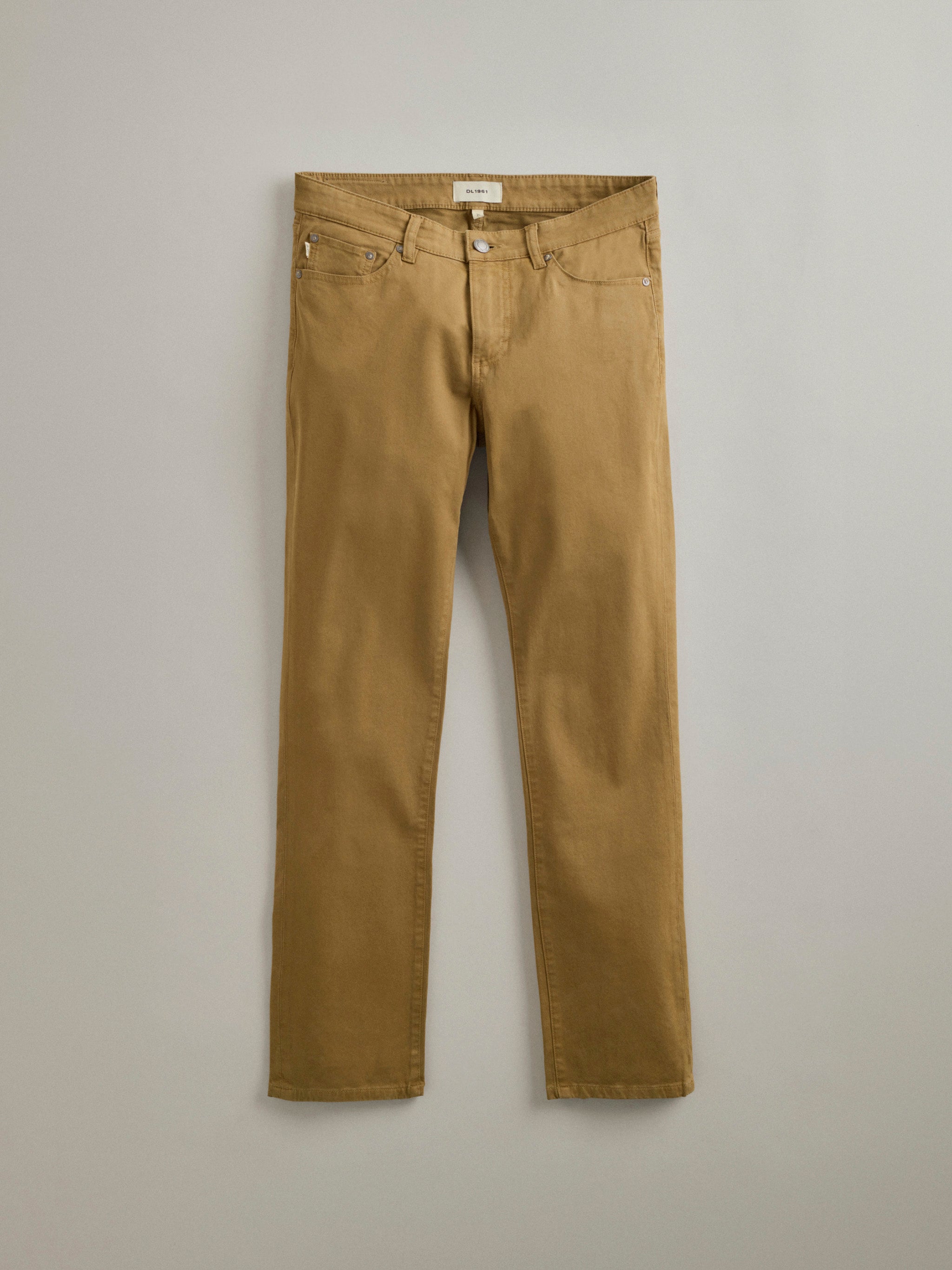 DL1961 men's pants in 'Brass', flat lay front view.