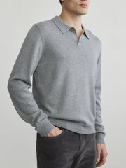 Knit Polo Long Sleeve | Grey Melange