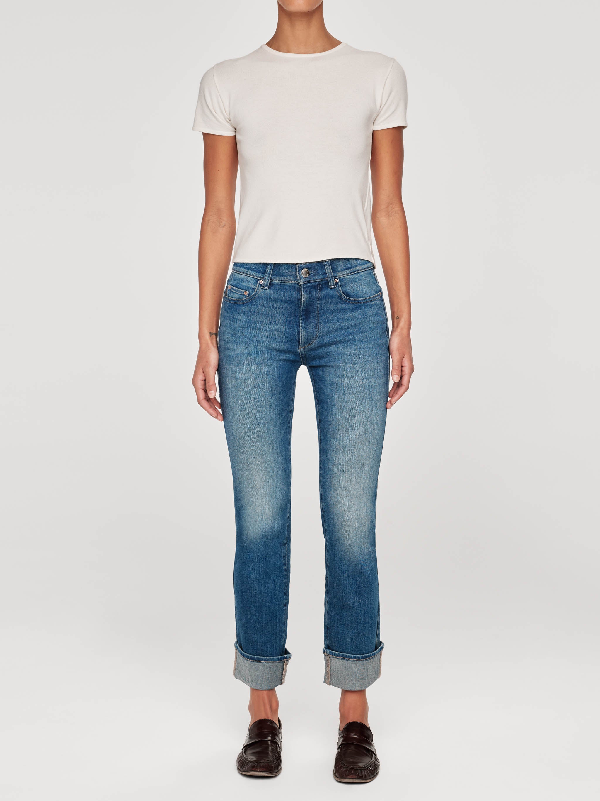 Mara Straight Mid Rise Instasculpt Ankle Jeans | Hulton Cuffed