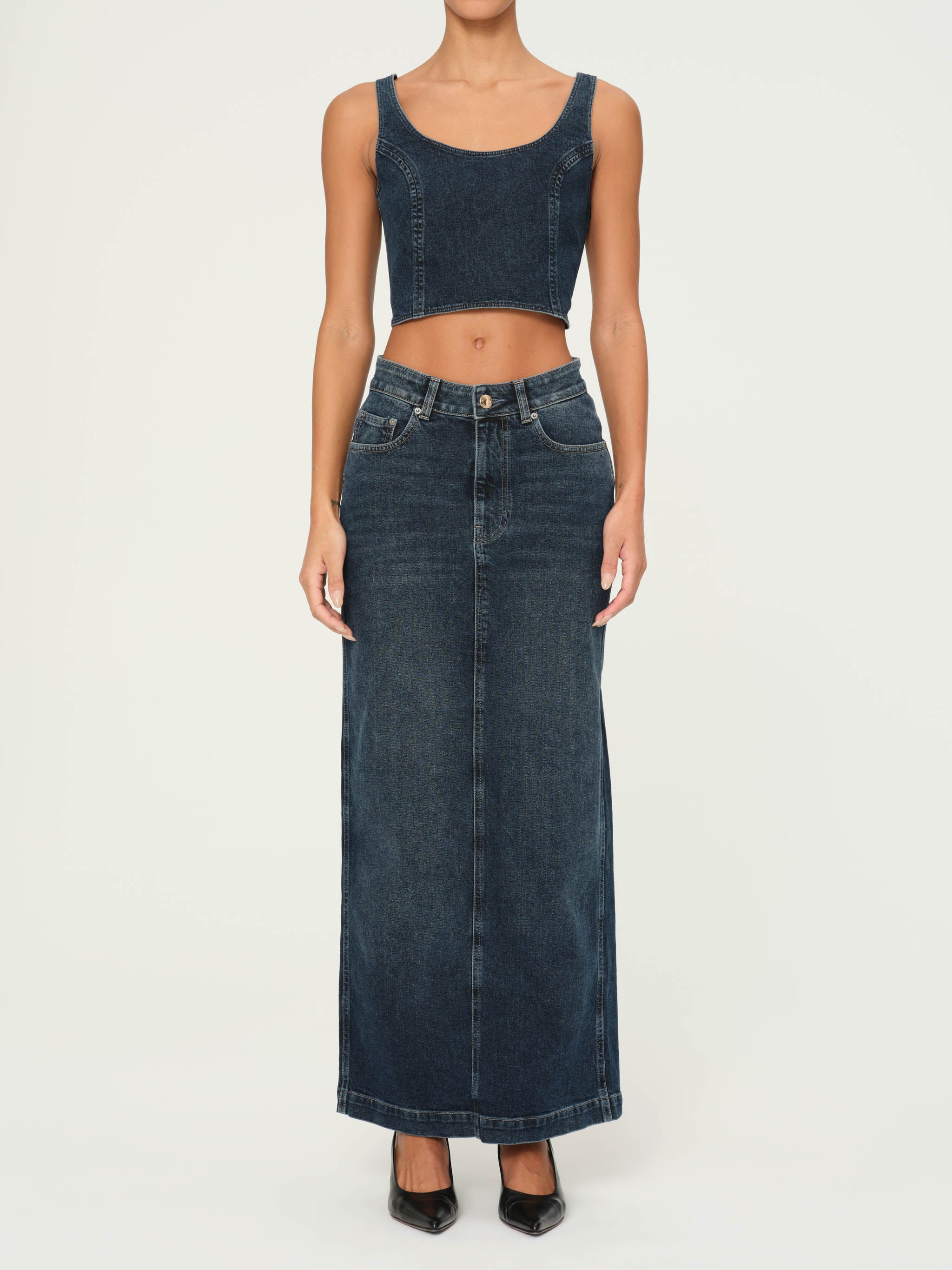 Lexie High Rise Denim Skirt Maxi  | Cromer