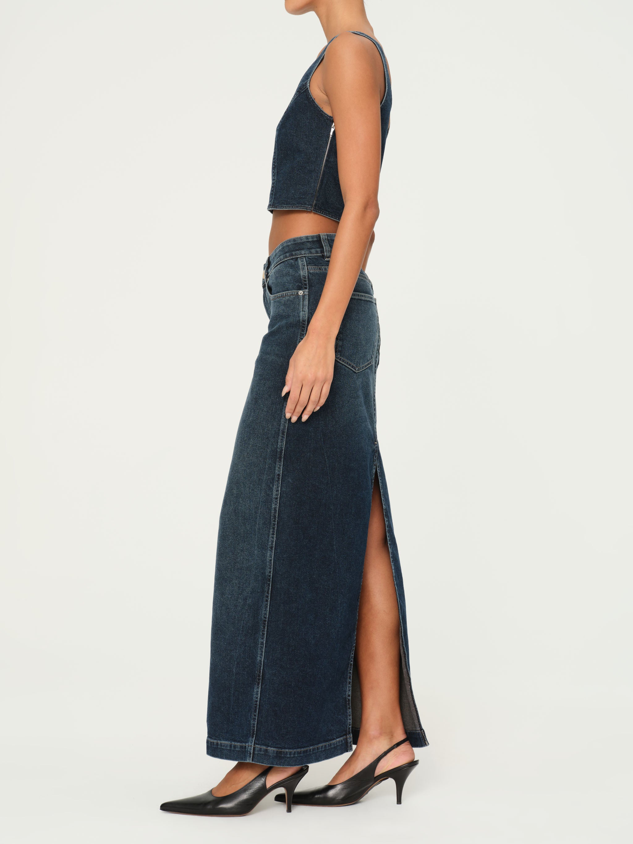 Lexie High Rise Denim Skirt Maxi  | Cromer