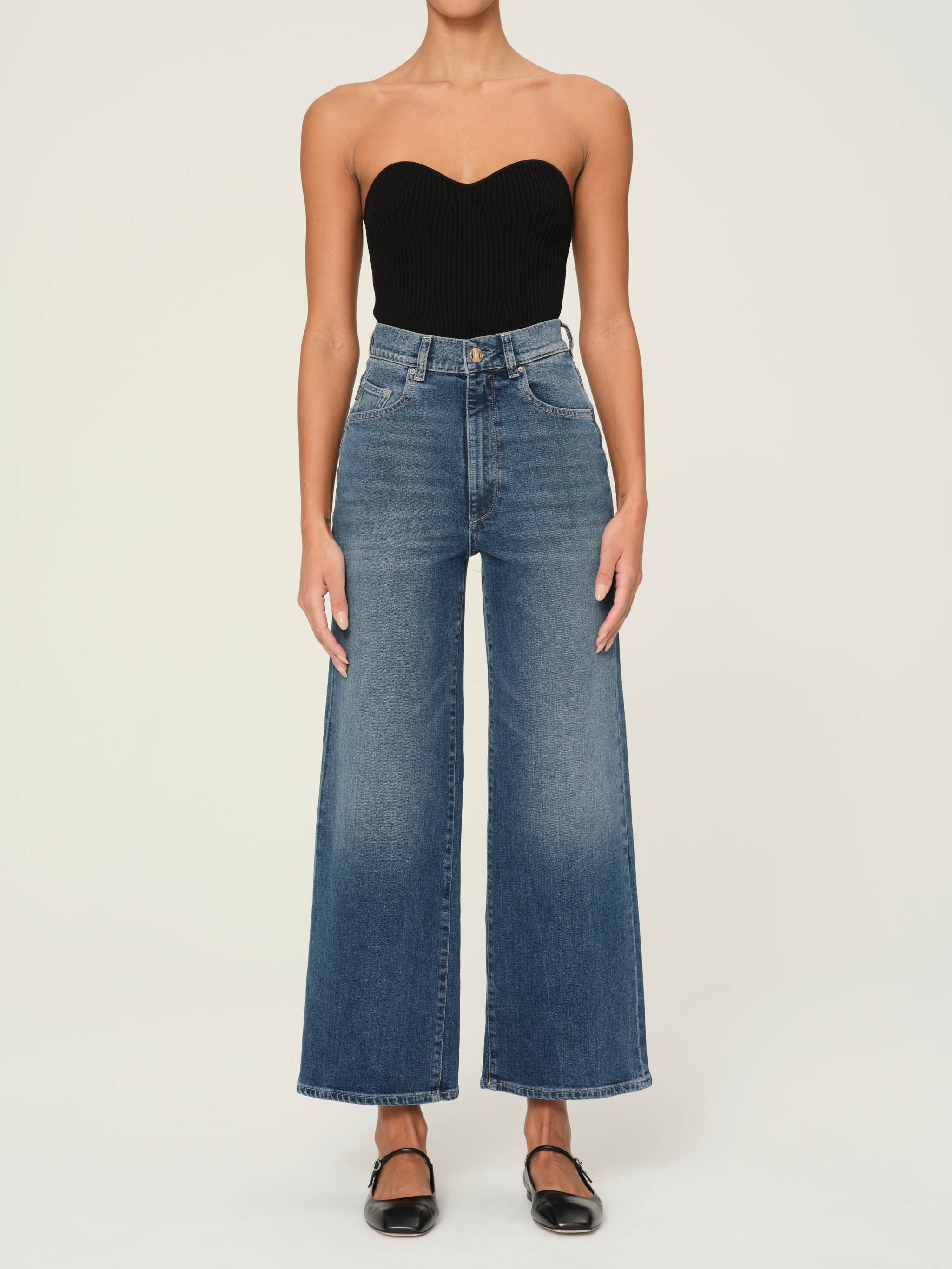 Hepburn Wide Leg High Rise Ankle Jeans Seagate DL1961