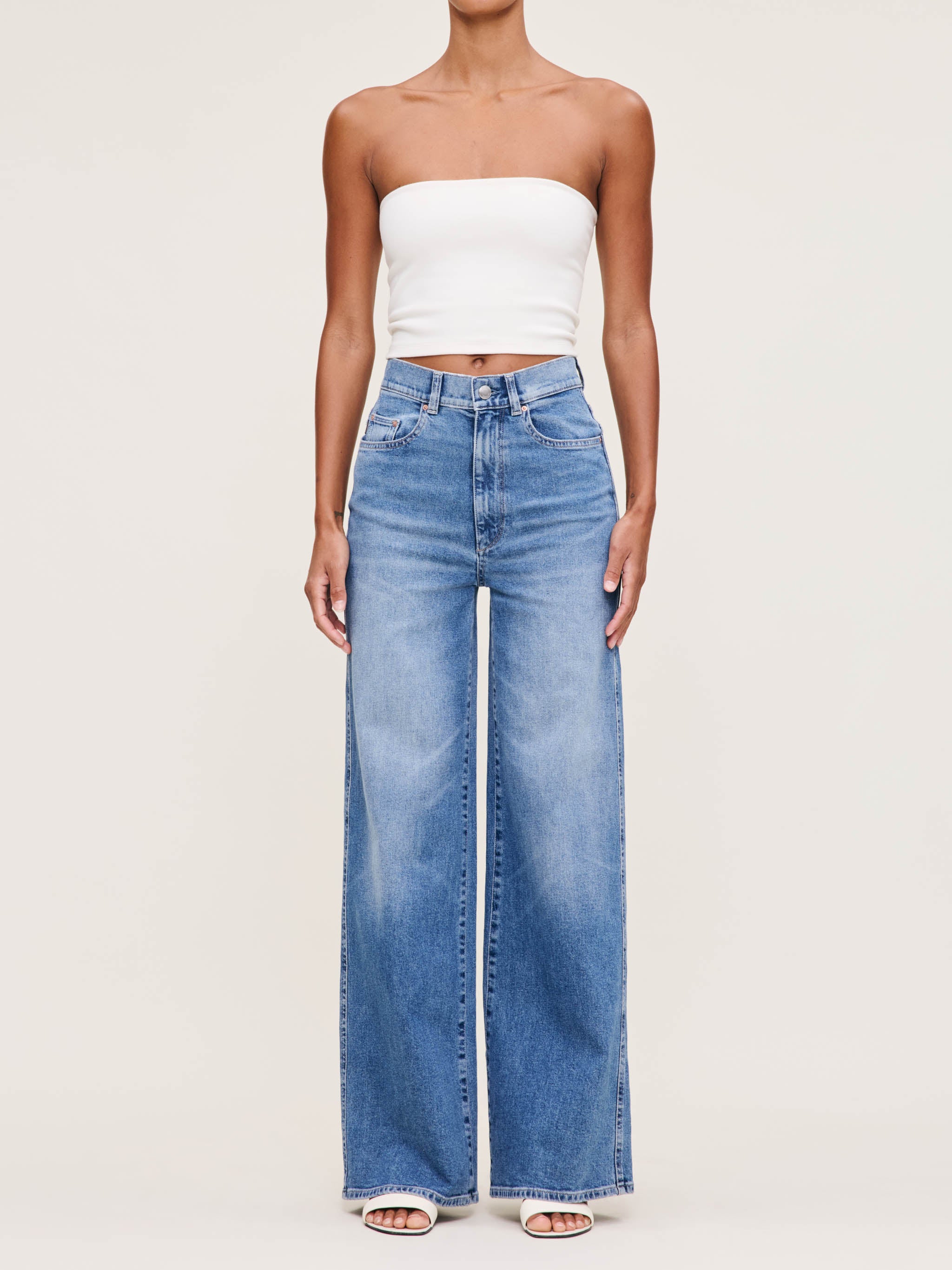 Women's High Rise Wide Leg Blue Jeans