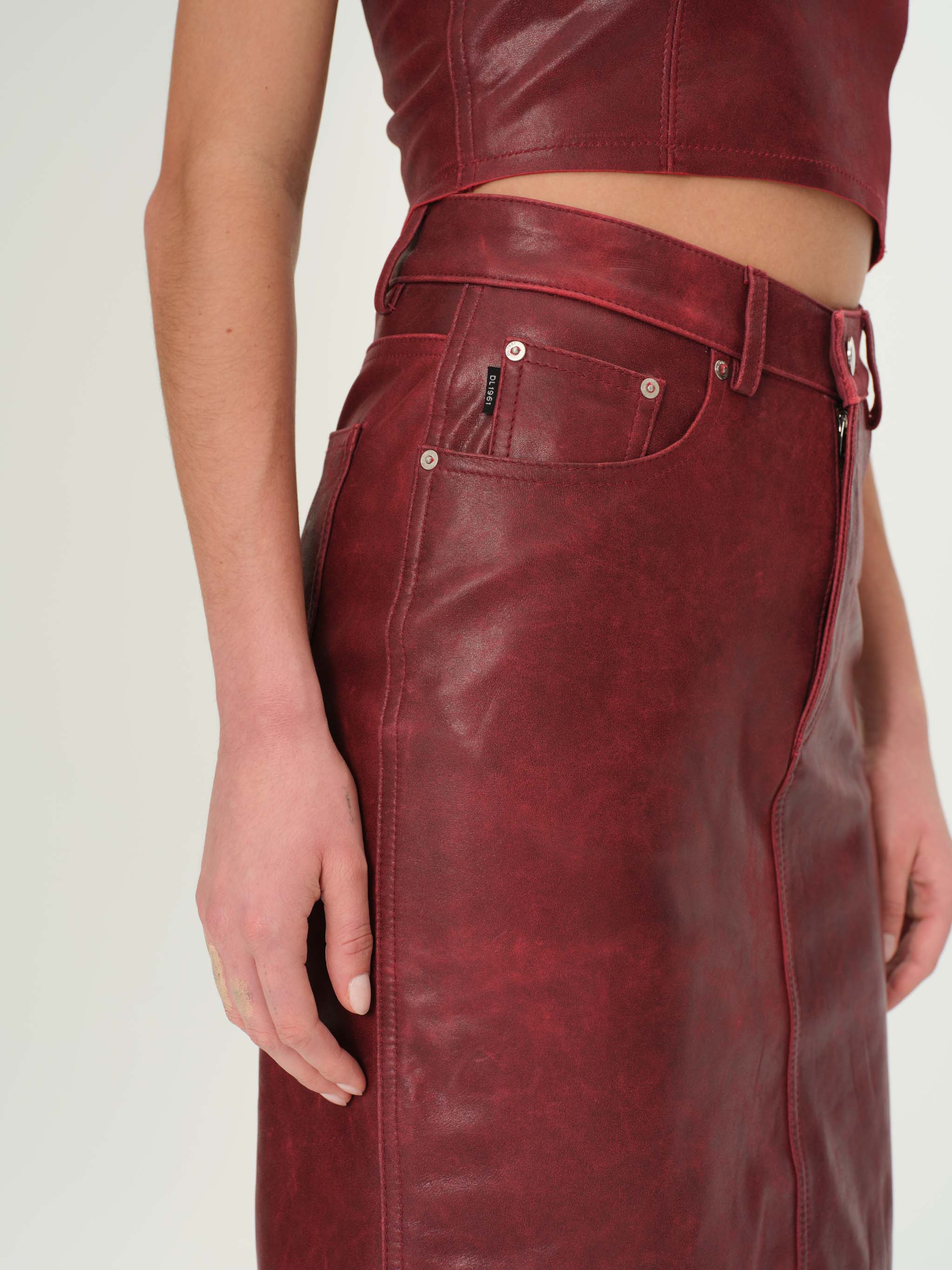 Lexie High Rise Skirt Knee-Length | Burgundy Leather