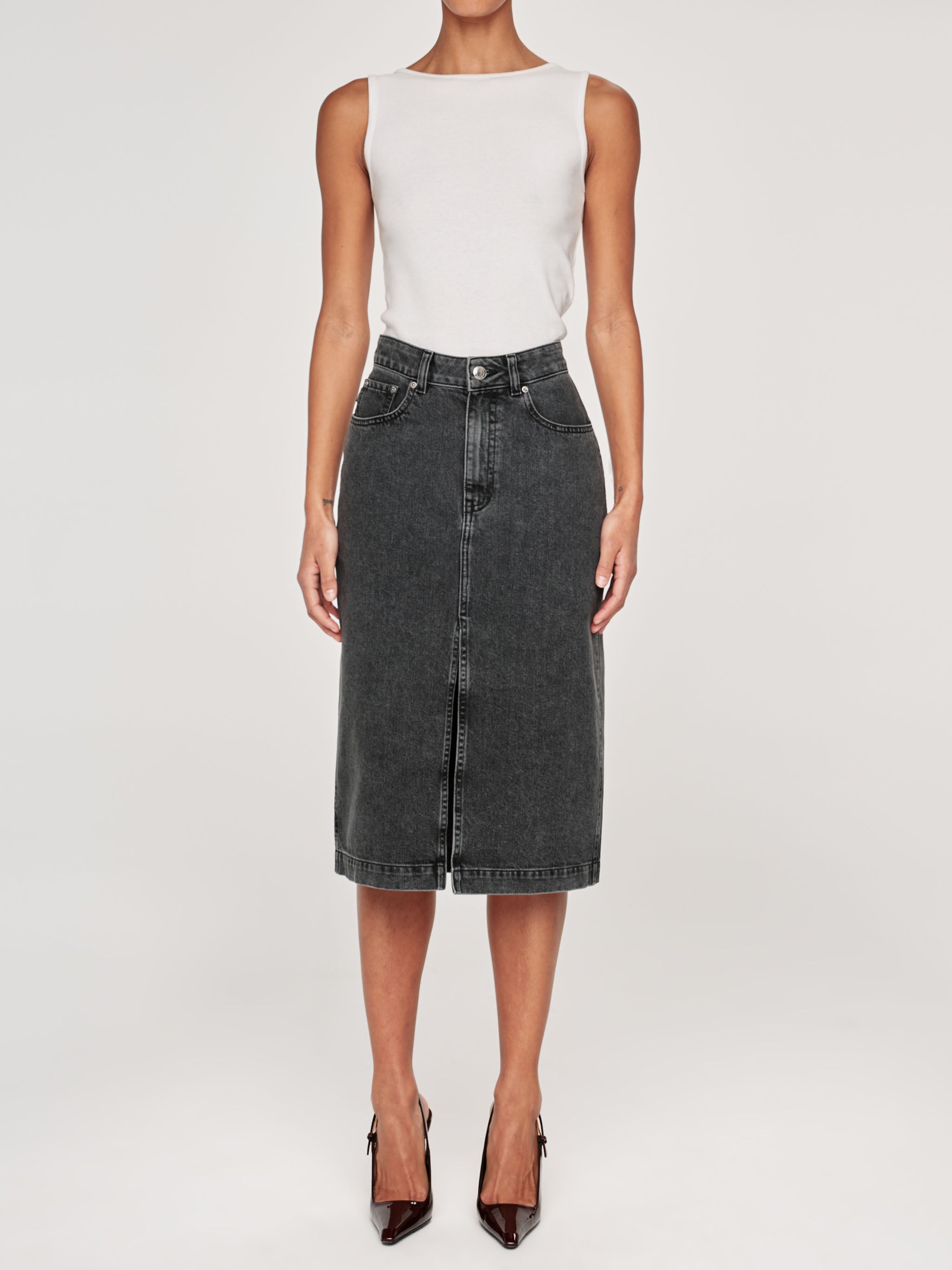 Lexie High Rise Denim Skirt Midi | Lt. Nightshade