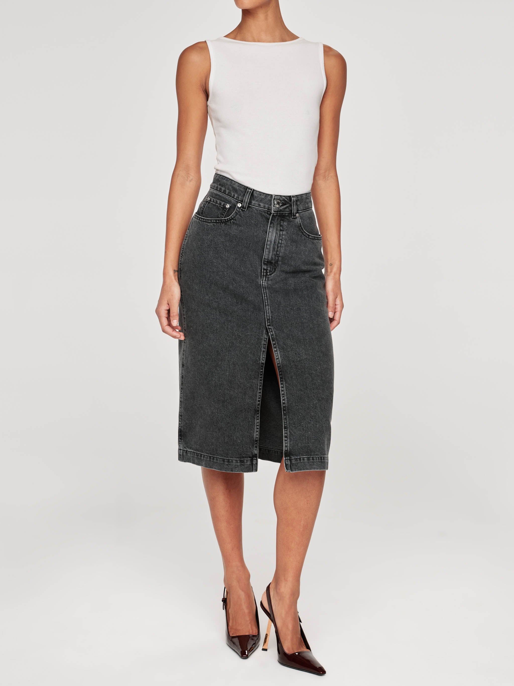 Lexie High Rise Denim Skirt Midi | Lt. Nightshade