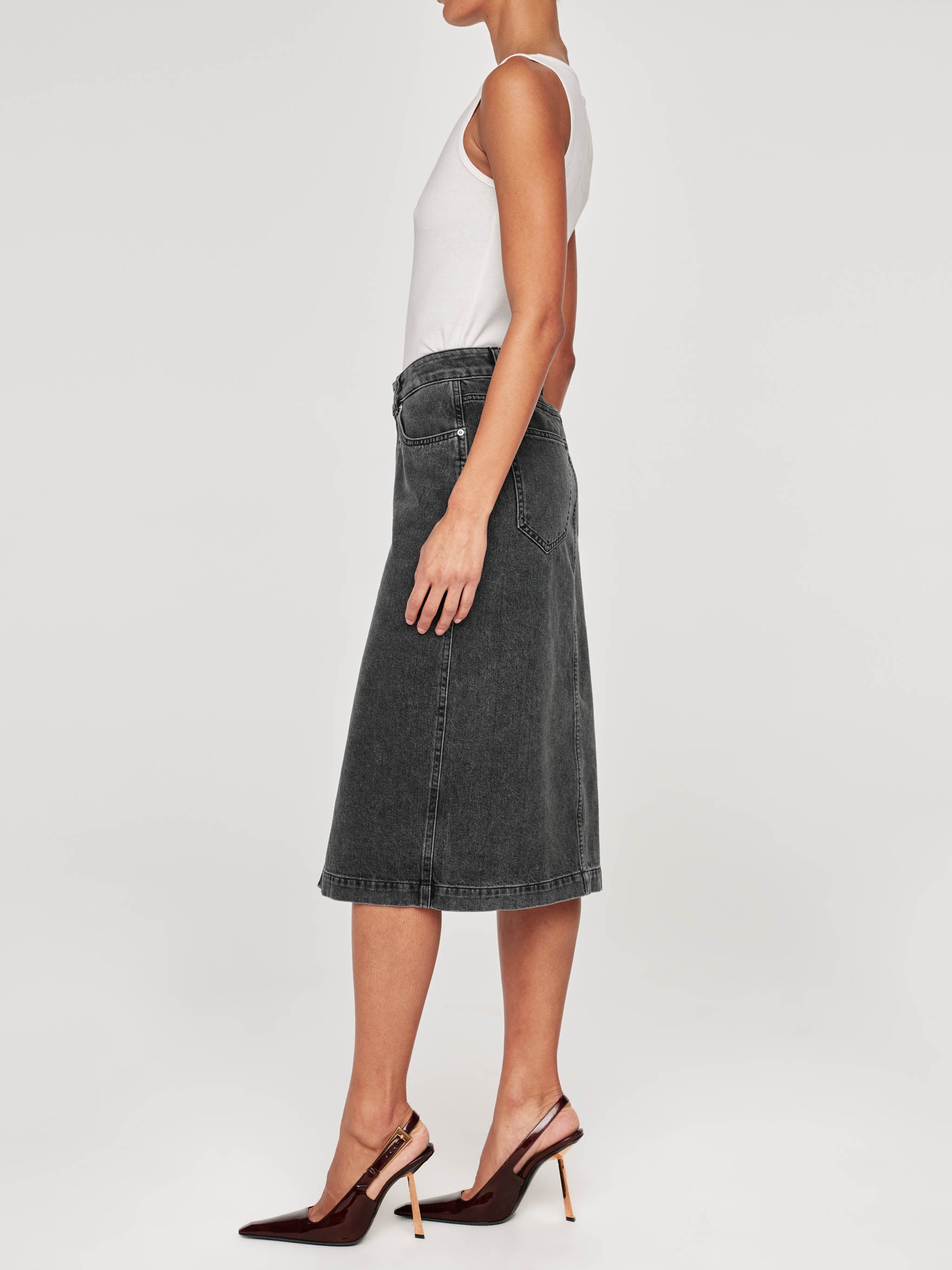 Lexie High Rise Denim Skirt Midi | Lt. Nightshade