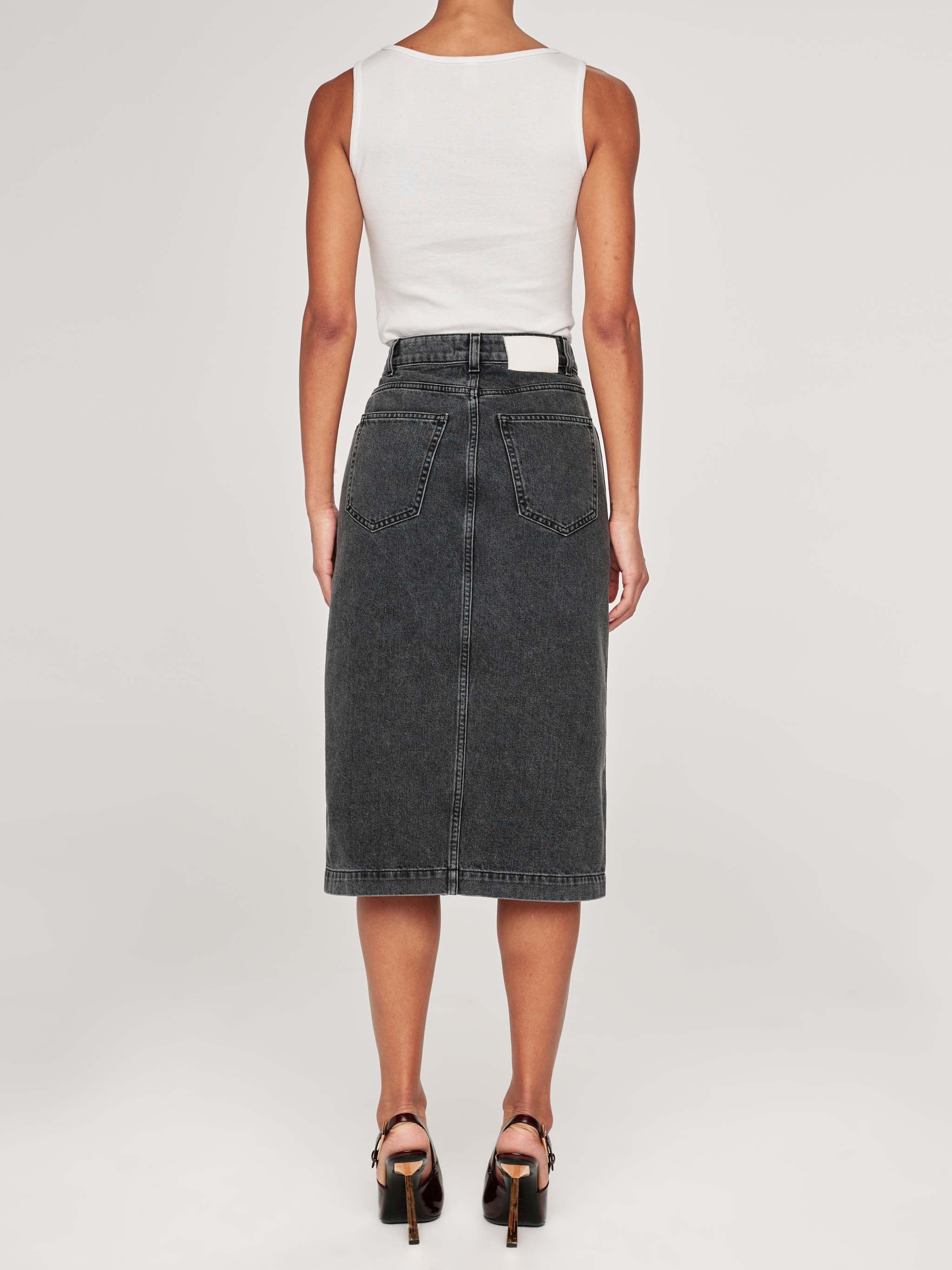 Lexie High Rise Denim Skirt Midi | Lt. Nightshade