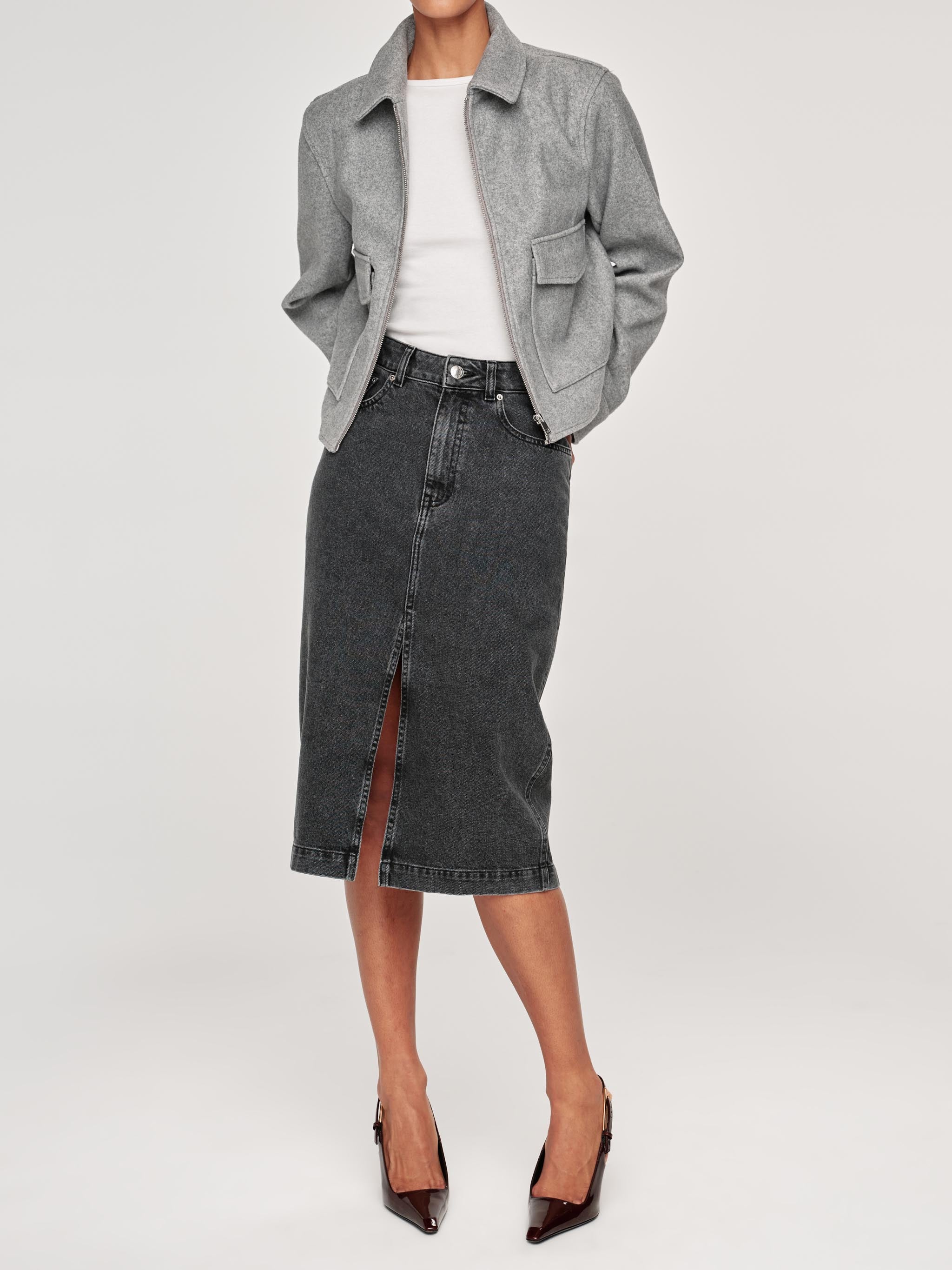 Lexie High Rise Denim Skirt Midi | Lt. Nightshade