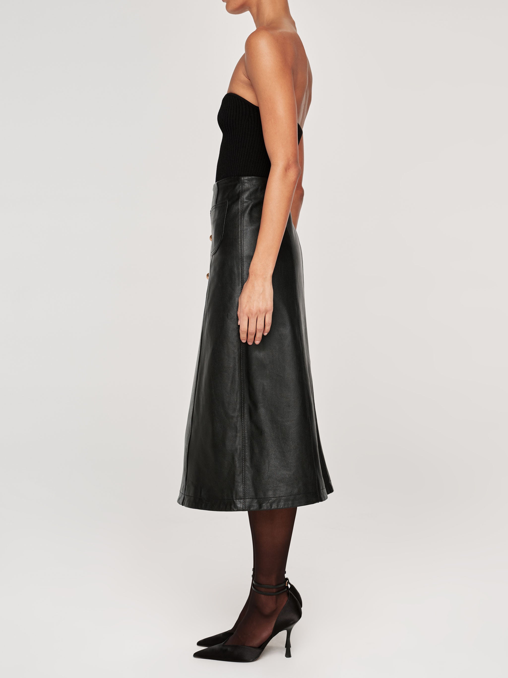 Alma Skirt Button Front | Obsidian