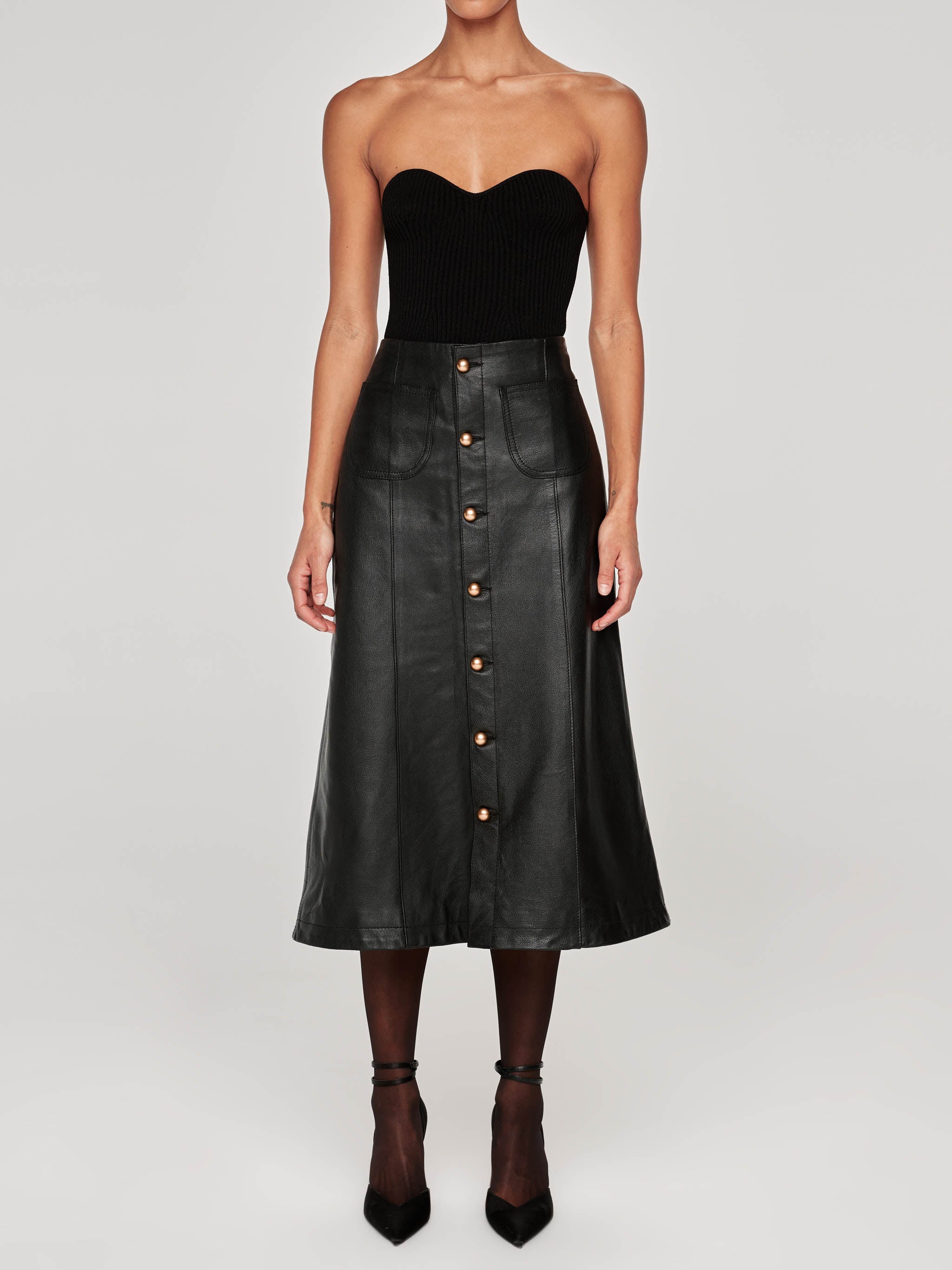 Alma Skirt Button Front | Obsidian