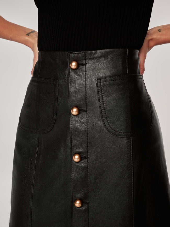 Alma Skirt Button Front | Obsidian