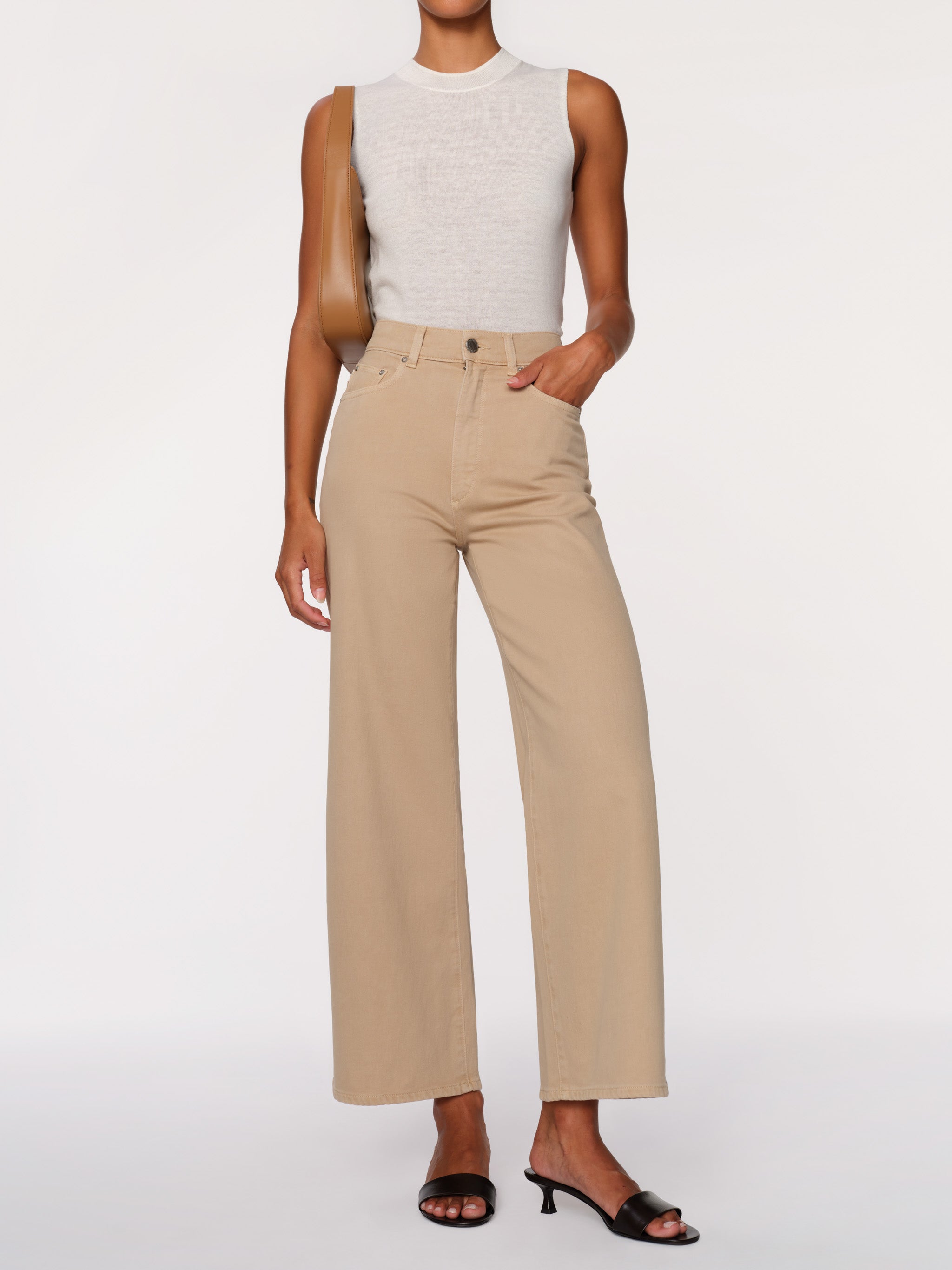 Hepburn Wide Leg High Rise Ankle Jeans | Almond