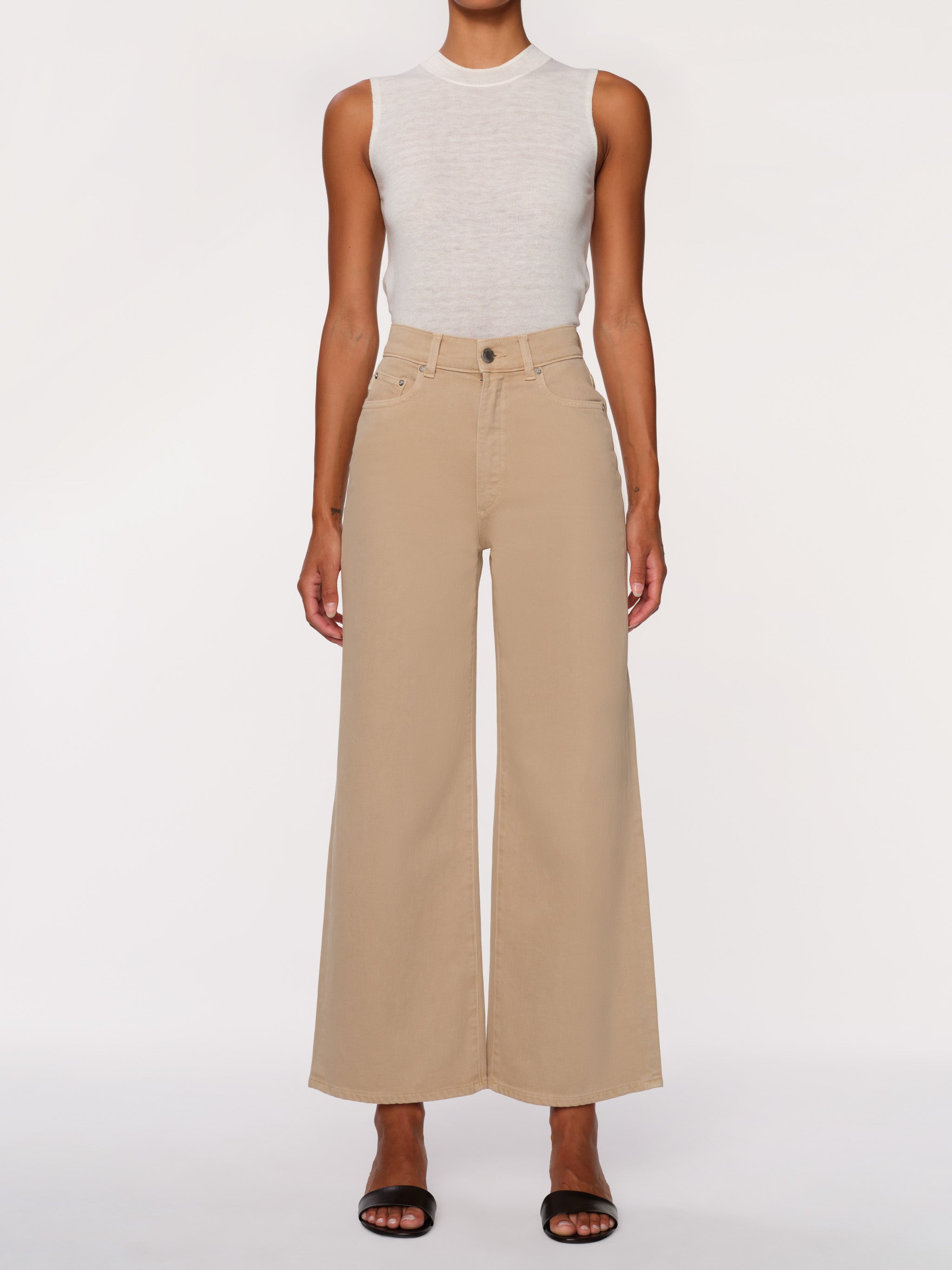 Hepburn Wide Leg High Rise Ankle Jeans | Almond