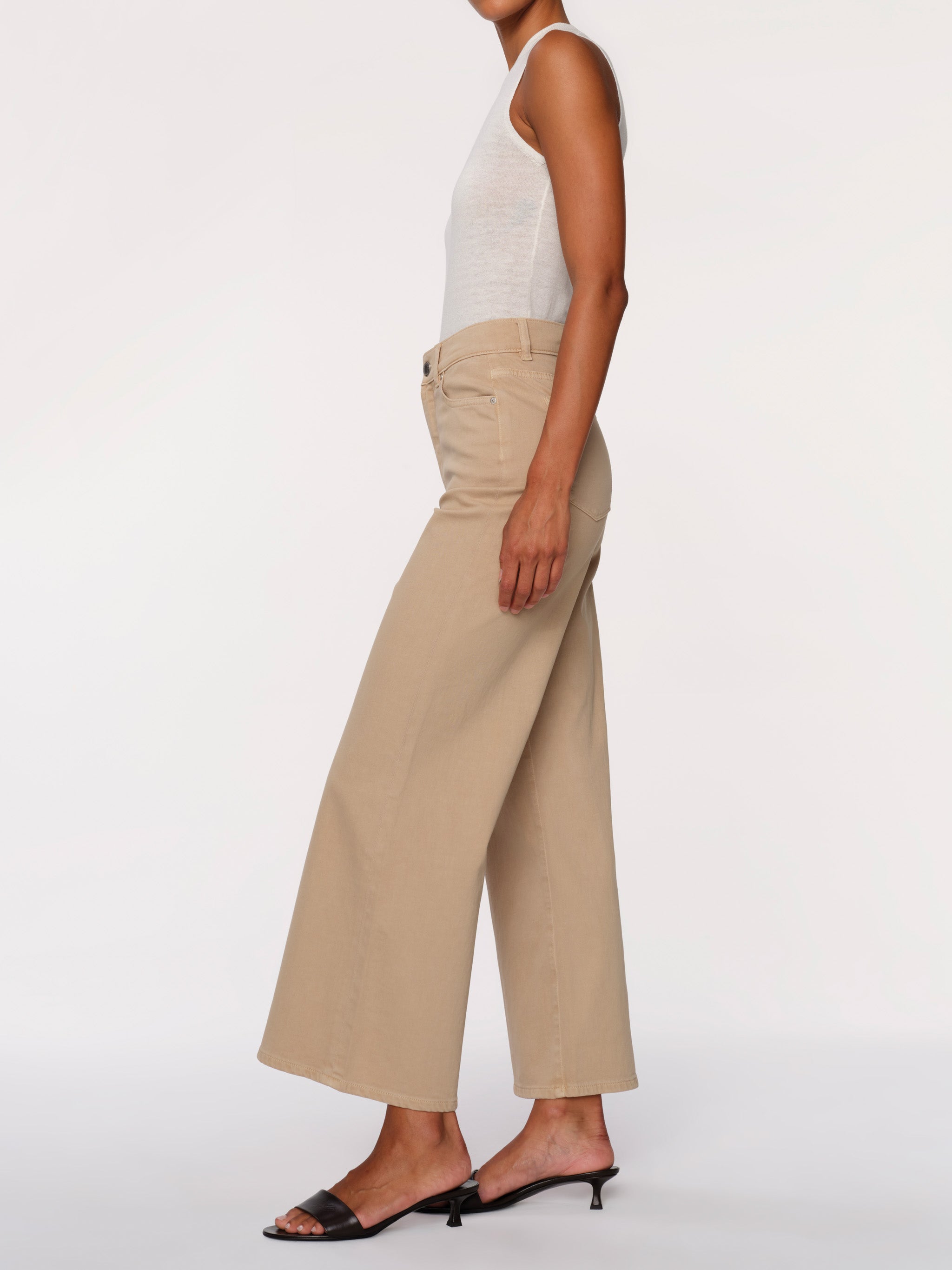 Hepburn Wide Leg High Rise Ankle Jeans | Almond