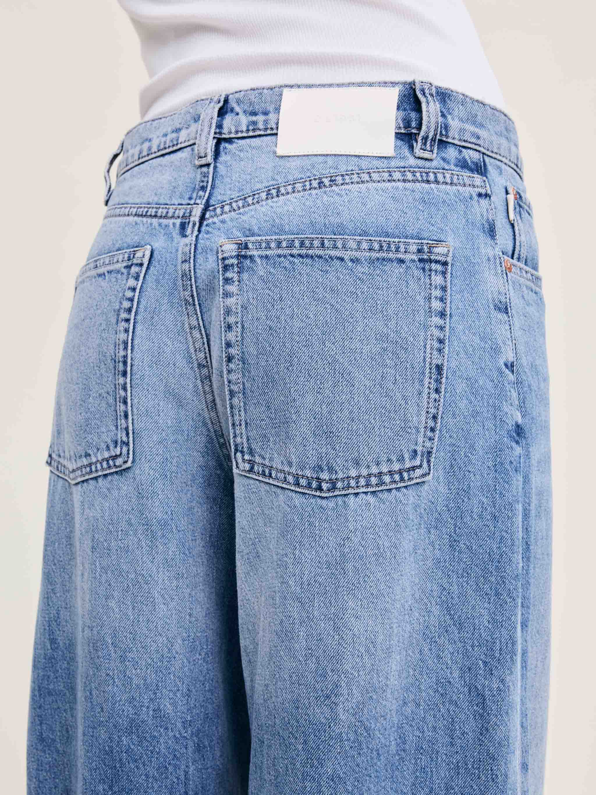 Women's High Rise Wide Barrel Leg Blue Jeans