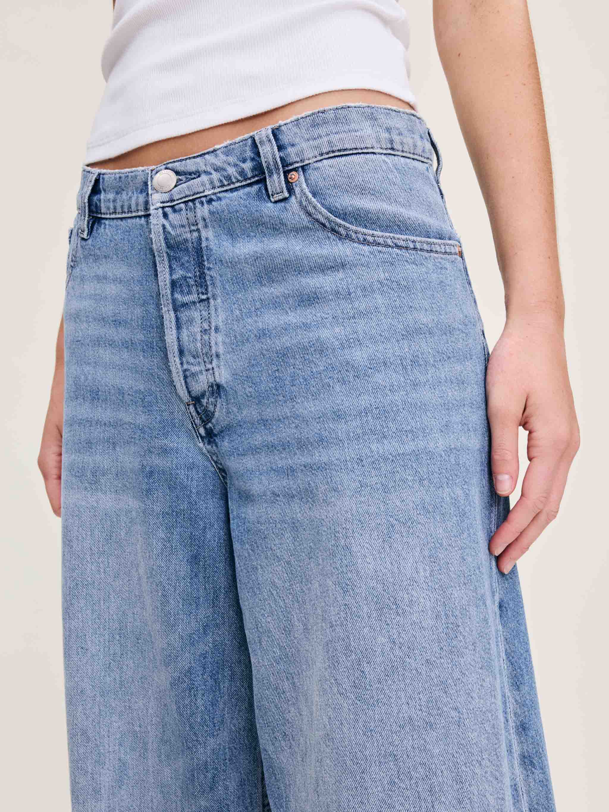 Women's High Rise Wide Barrel Leg Blue Jeans