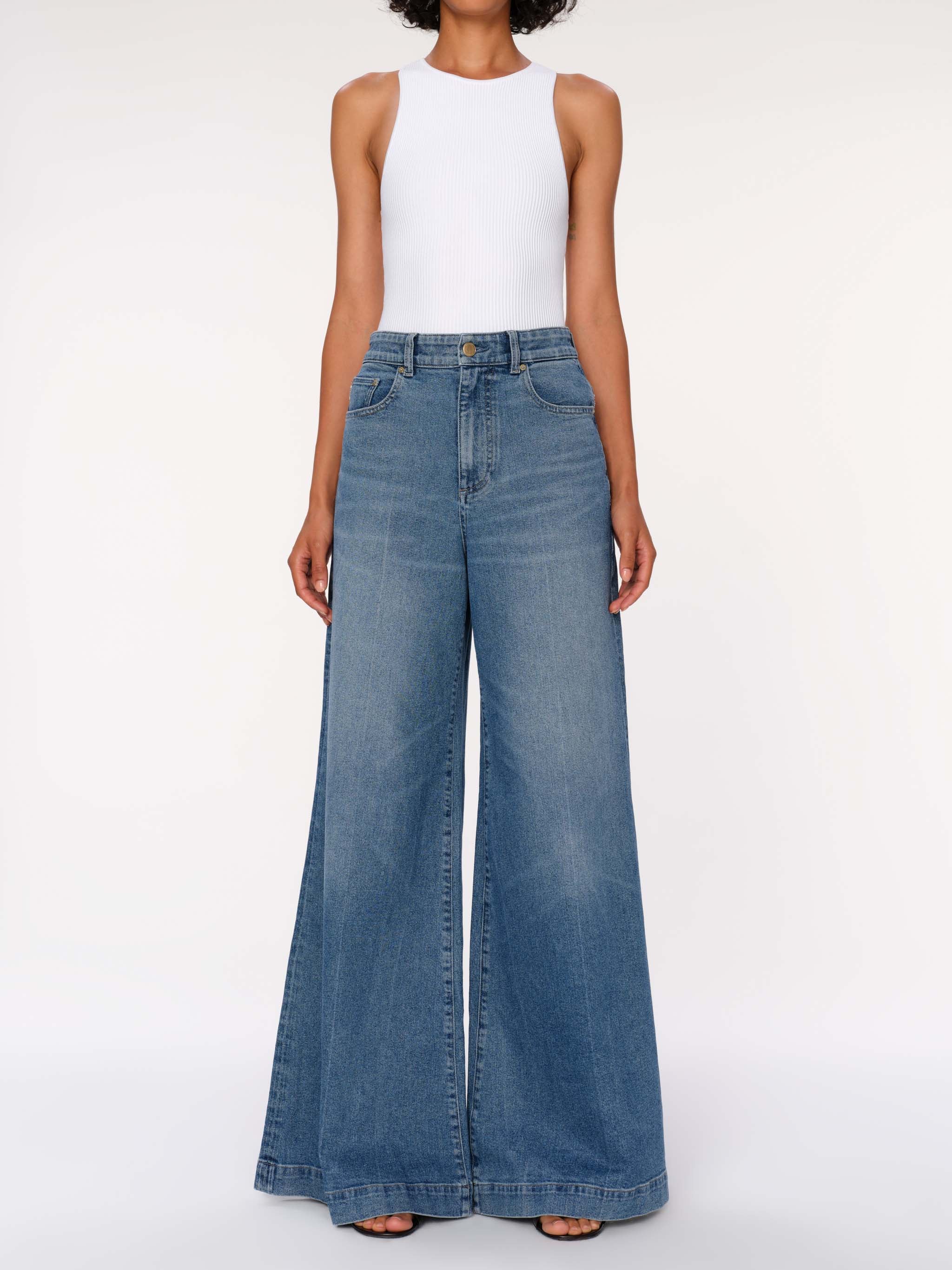 Women's High Rise Wide Leg Blue Jeans