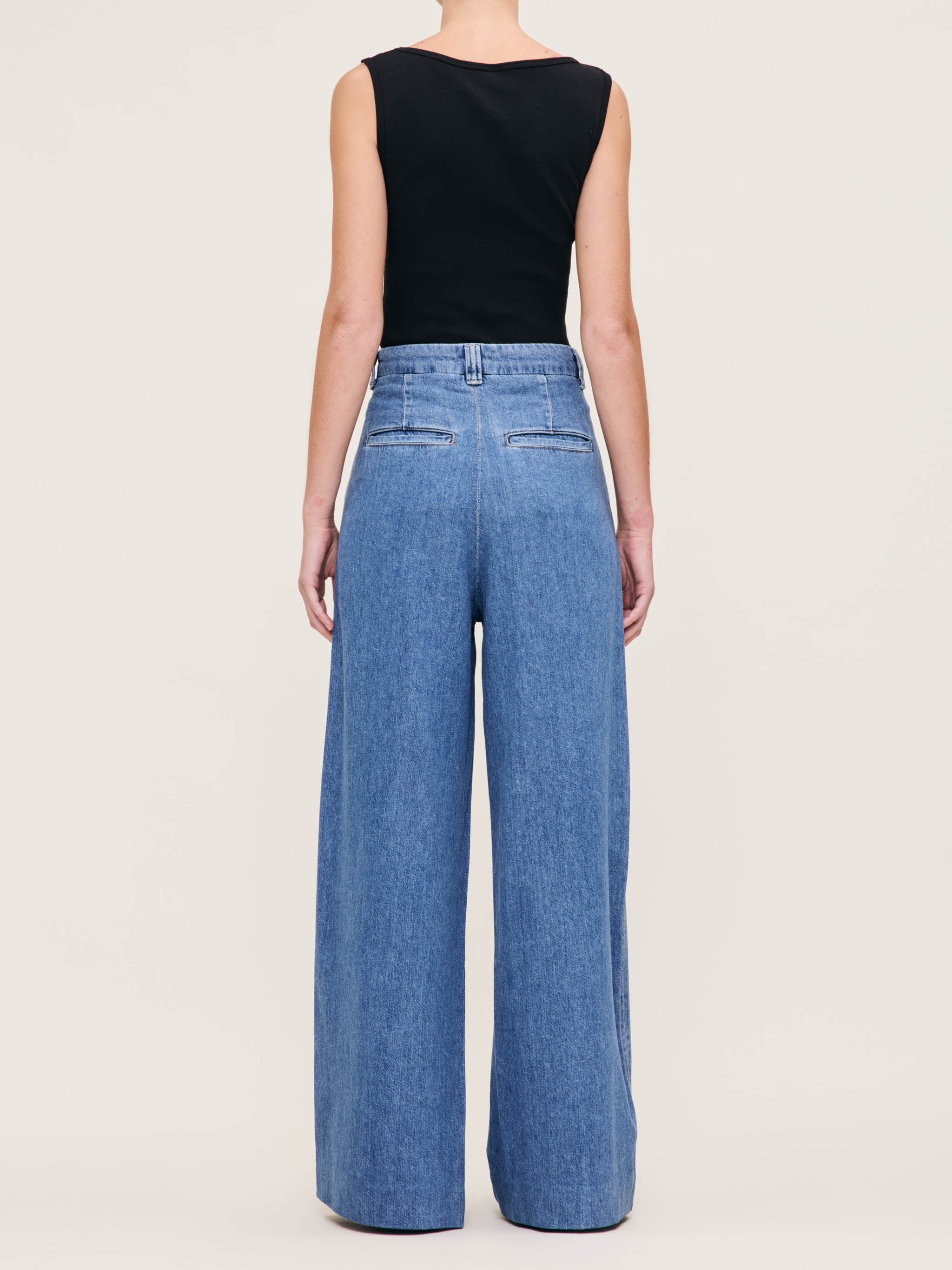 Women's Pleated High Rise Wide Leg Blue Ankle Jeans