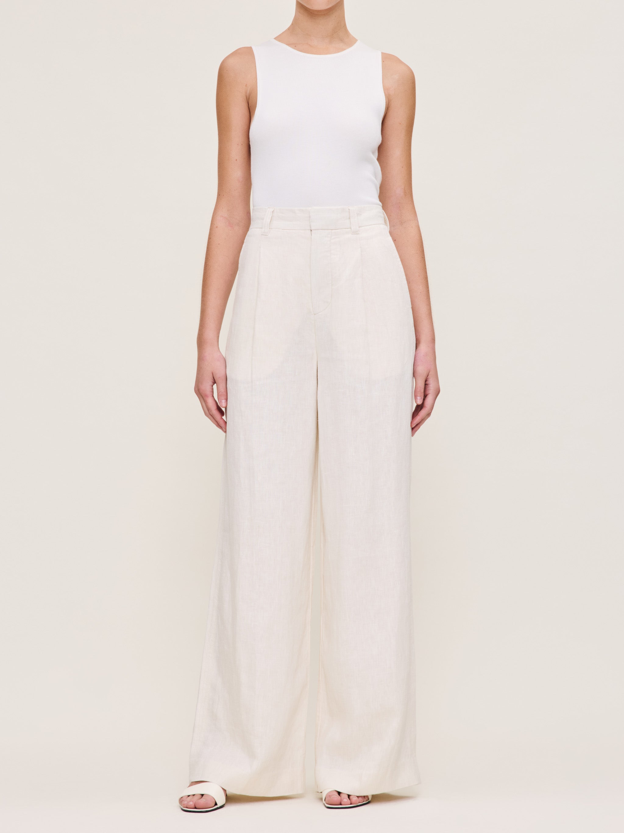 Women's Off-White High Rise Wide Leg Linen Pants