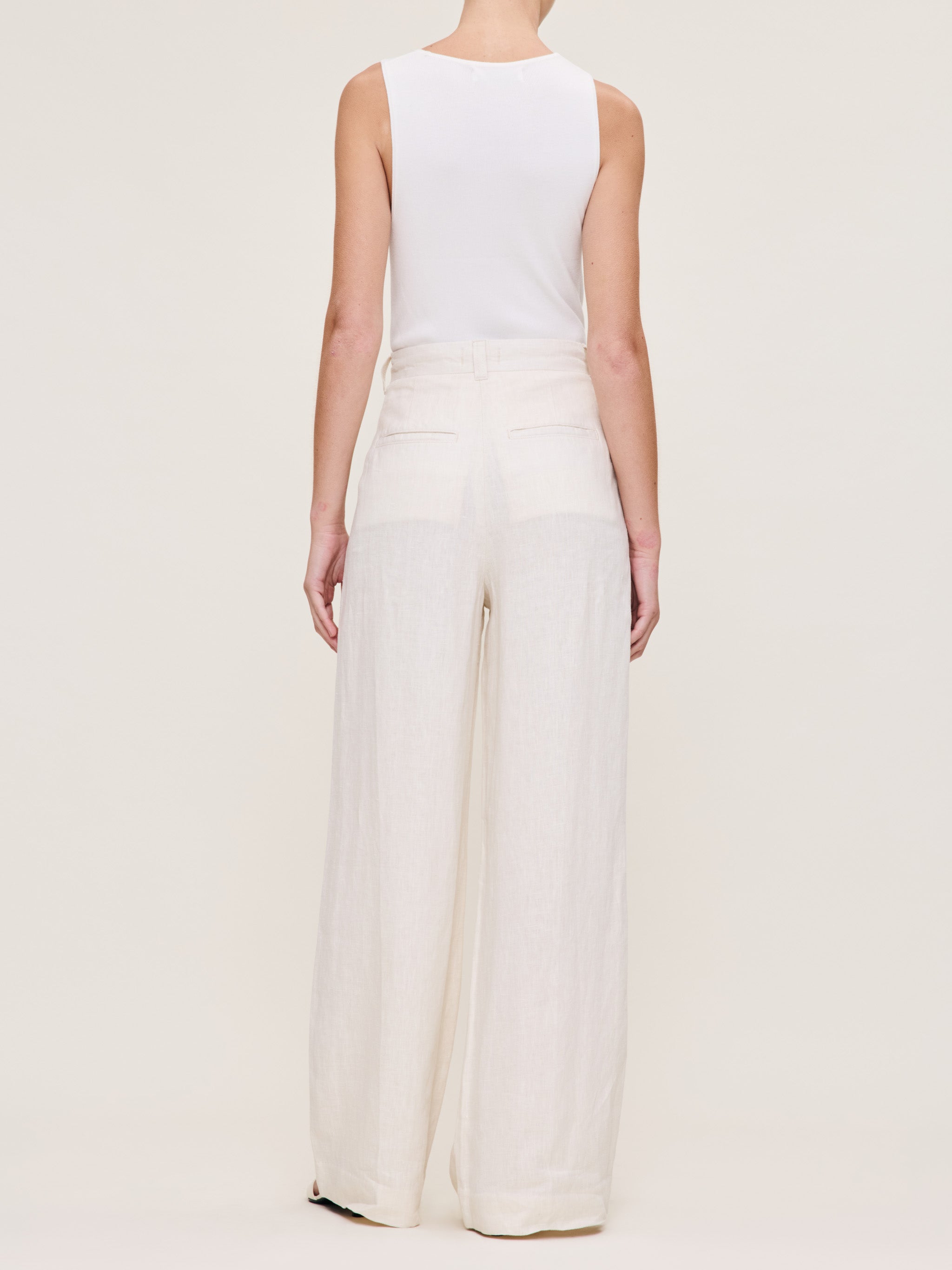 Women's Off-White High Rise Wide Leg Linen Pants